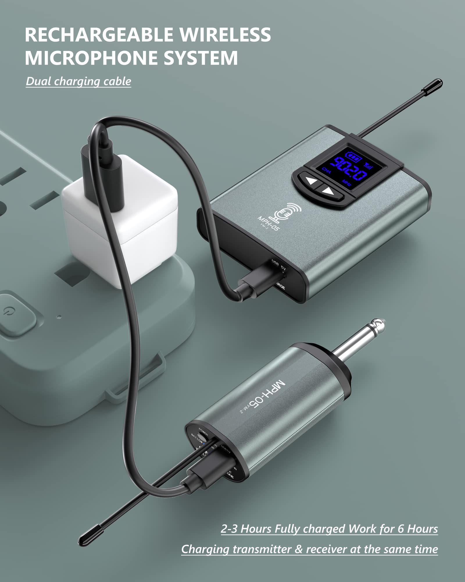 TTSTAR Wireless Microphone System - Rechargeable Headset/Lavalier Mic with Bodypack Transmitter & Receiver for PA Speakers, Cameras, Recording, Teaching, Church - Perfect for Live Performances, Public Speaking, Podcasting & Video Production