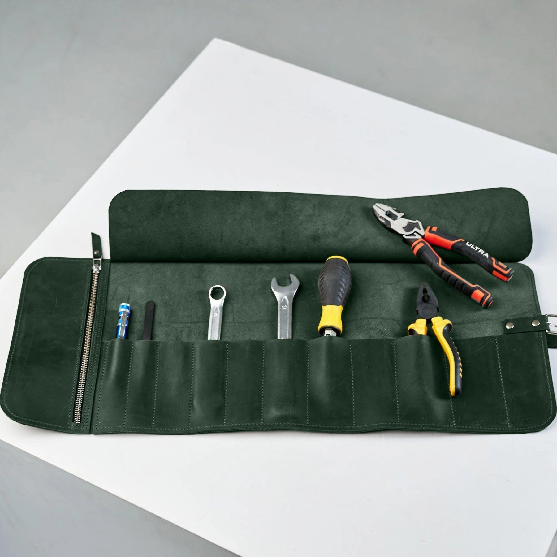 Premium Leather Tool Roll Organizer - Durable & Compact for Wrenches, Screwdrivers & More - Perfect for Mechanics, DIY Enthusiasts & On-the-Go Repairs