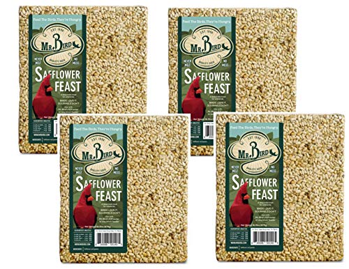 Mr. Bird 4-Pack Safflower Feast Large Wild Bird Seed Cake - 1 lb. 15 oz. - Premium Bird Food for Cardinals, Finches & Wild Birds - Perfect for Backyard Bird Feeders & Nature Lovers