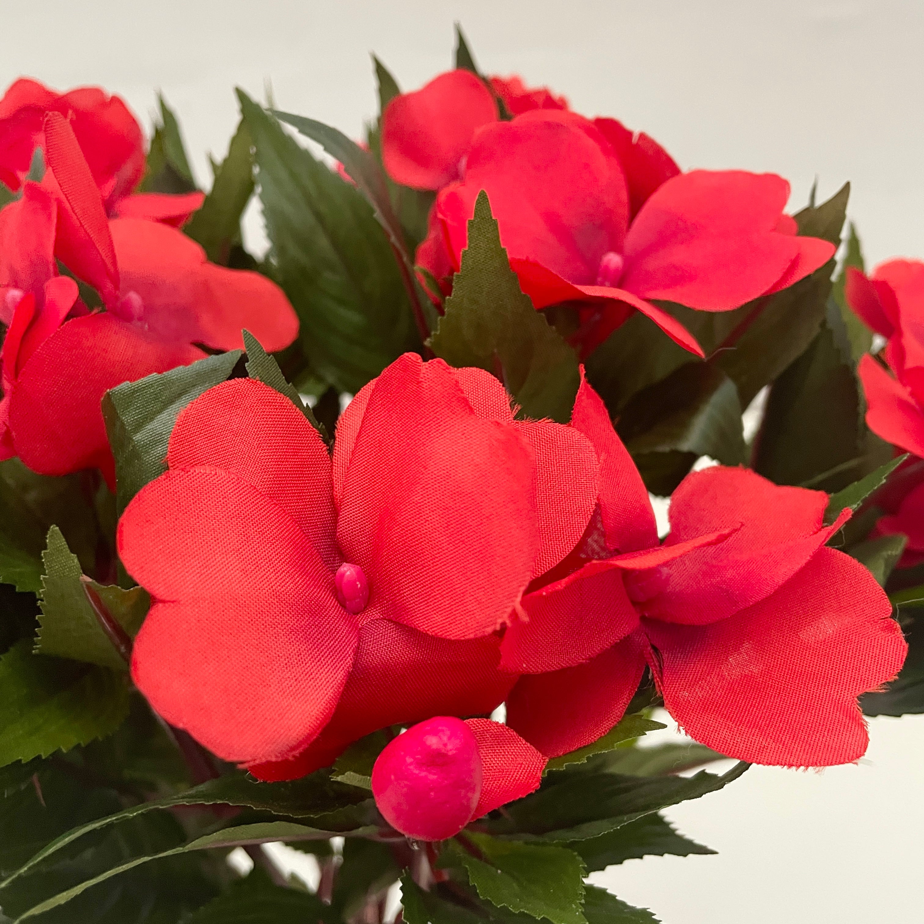 Artificial Red Impatiens Plants - Lifelike Silk Flowers for Home & Garden Decor - Perfect for Indoor Pots, Outdoor Planters, and Wedding Centerpieces
