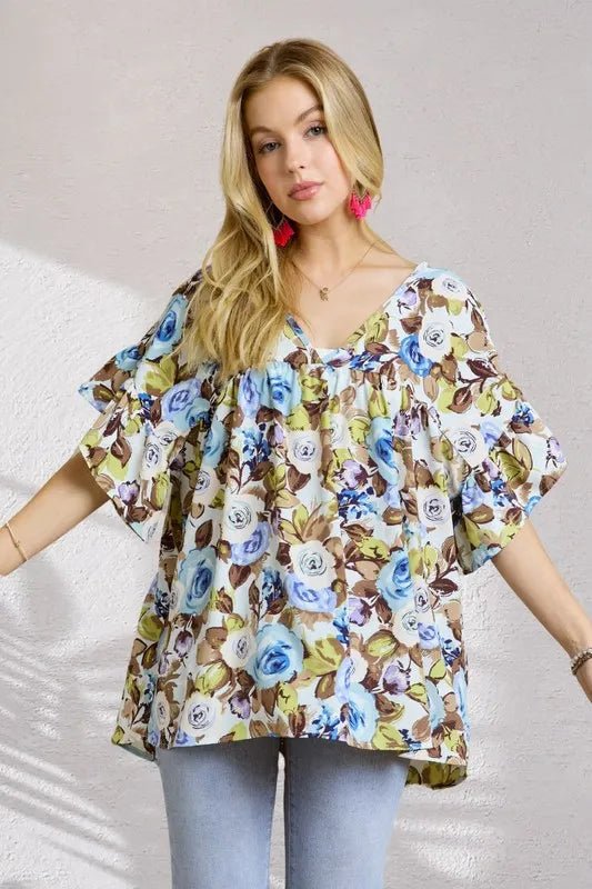 ADORA Floral Babydoll Tunic Top for Women - Trendy Lace Blouse for Casual Wear & Date Night Outfits