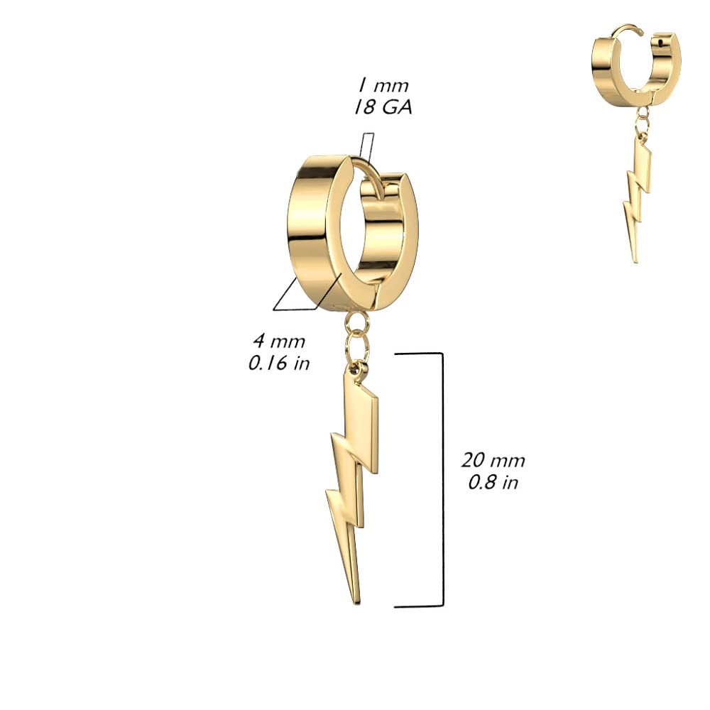 316L Stainless Steel Lightning Bolt Dangling Huggie Hinged Hoop Earrings for Women - Hypoallergenic & Tarnish-Free Pair - Perfect for Everyday Wear, Parties & Gifts