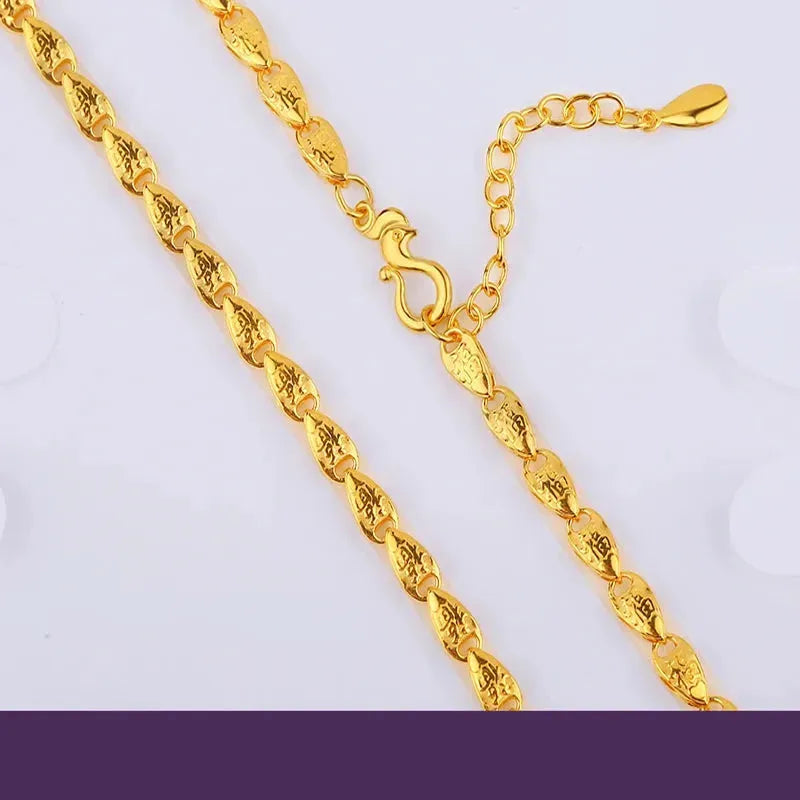 24K Pure Gold Necklace Real AU 999 Solid Gold Chain - Trendy Lucky Chinese Characters Pendant - Upscale Fine Jewelry for Women & Men - Perfect Gift for Anniversary, Birthday & Valentine's Day - Hot Sell 2023