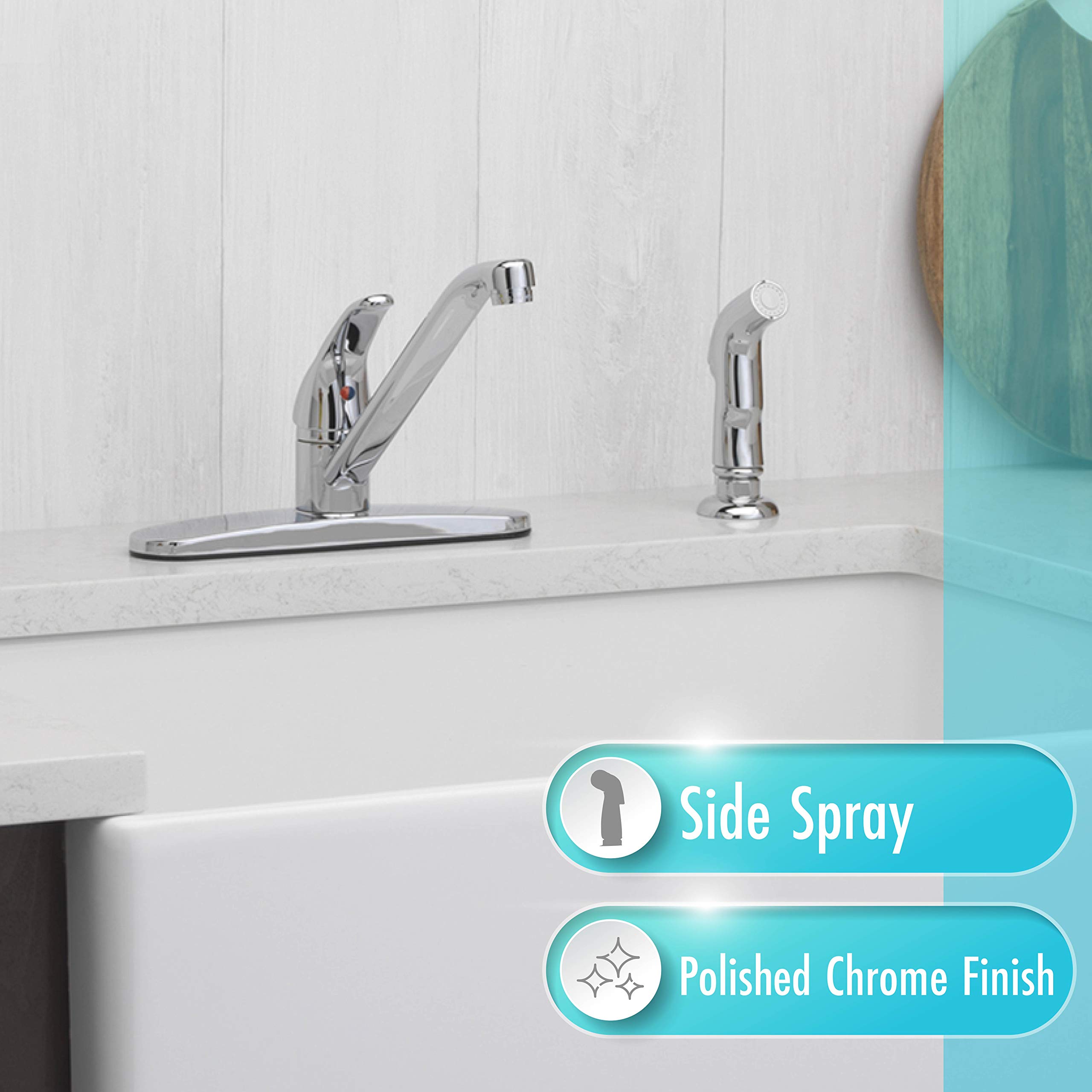 Aqua Vista 22-K81WS-CH-AV Polished Chrome Single Handle Kitchen Sink Faucet with Side Spray - Perfect for Modern Home Kitchen & Dishwashing