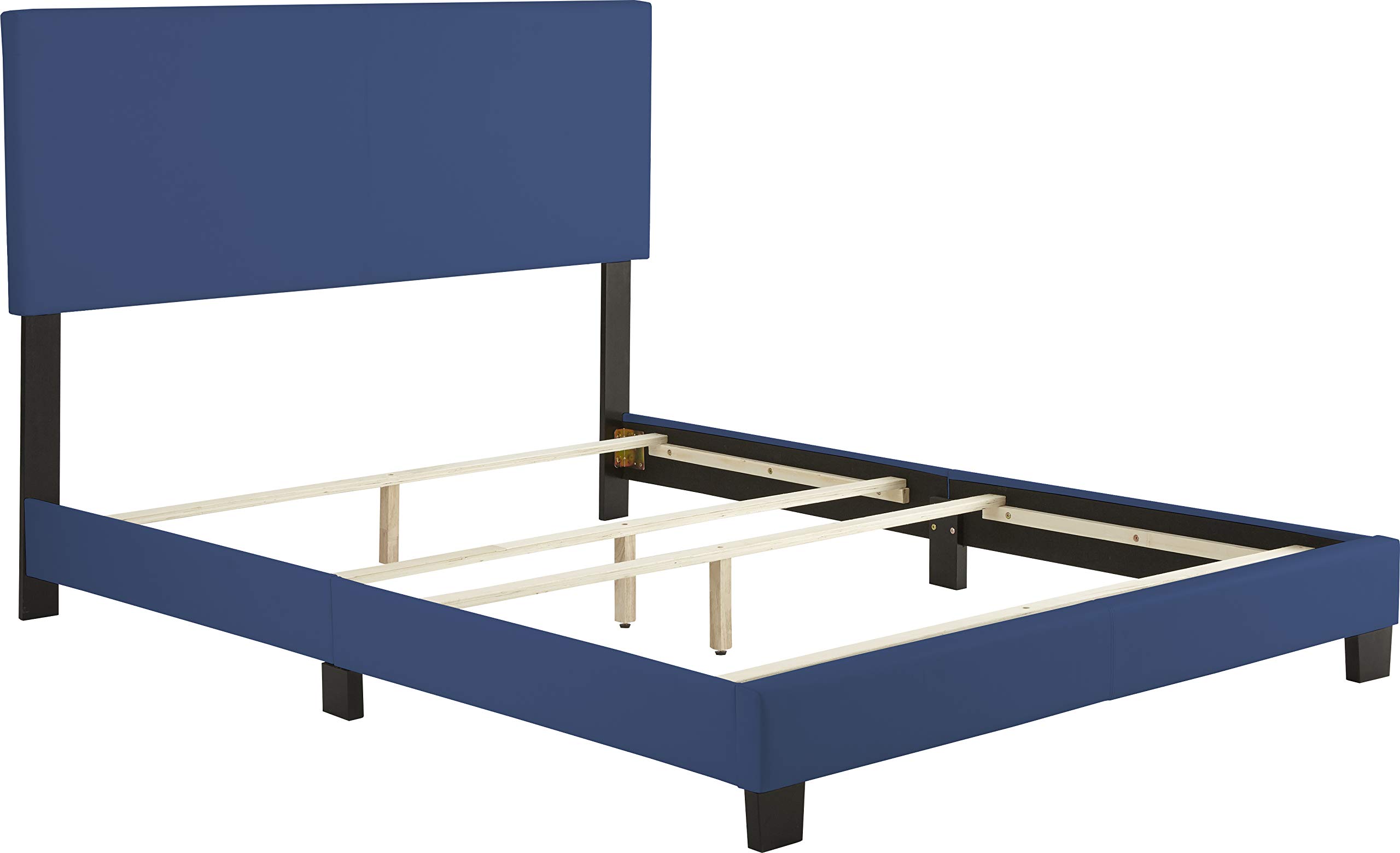 Boyd Sleep Montana Upholstered Platform Bed Frame with Headboard - Full Size Bed Foundation with Wood Slat Support, Faux Leather in Blue | Perfect for Modern Bedrooms, Guest Rooms & Small Spaces