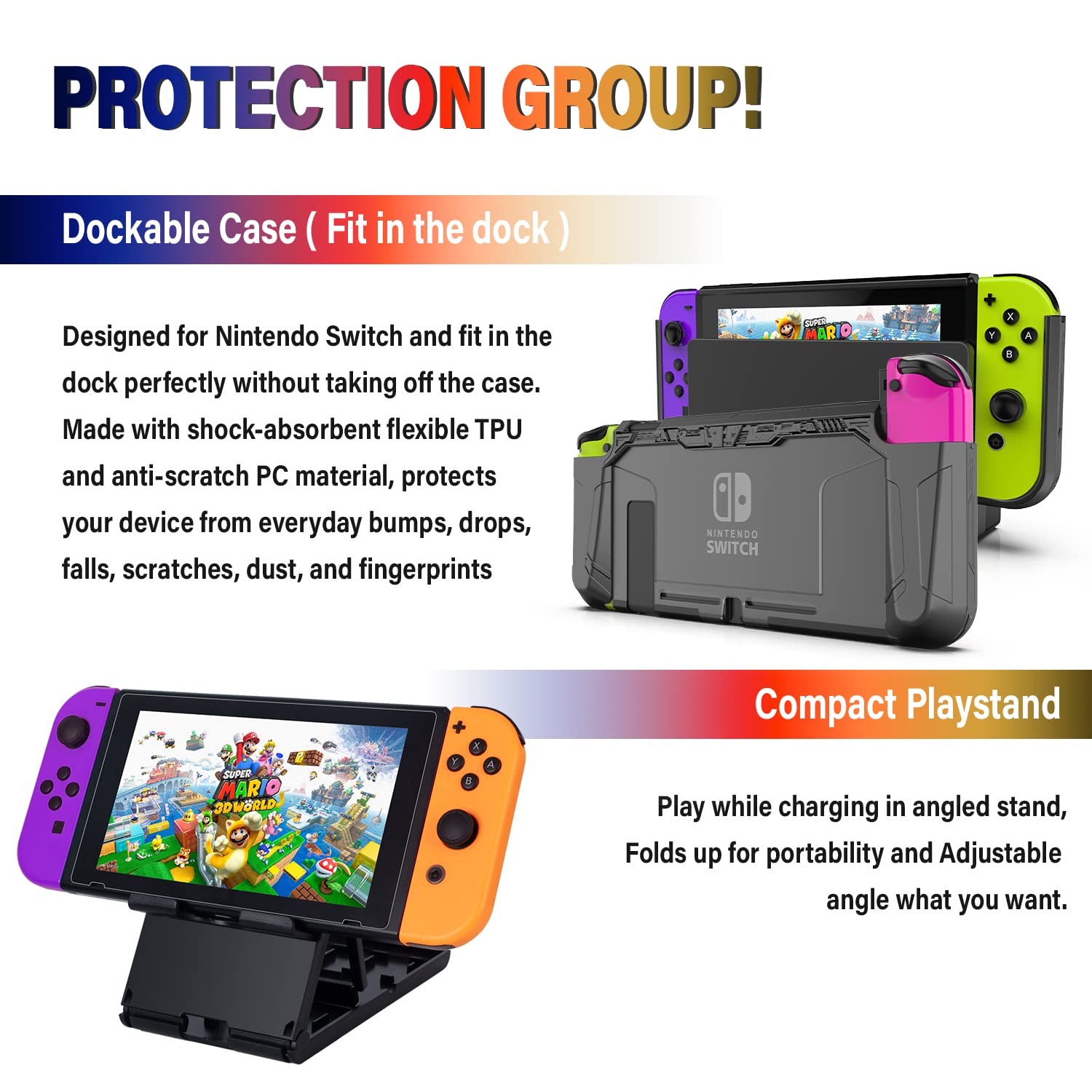 Deruitu 18-in-1 Nintendo Switch Accessories Bundle - Includes Carrying Case, Screen Protector, Playstand, Game Case, Joystick Caps, Charging Dock & Steering Wheel (Red) | Perfect for Travel, Gaming Parties & Home Entertainment