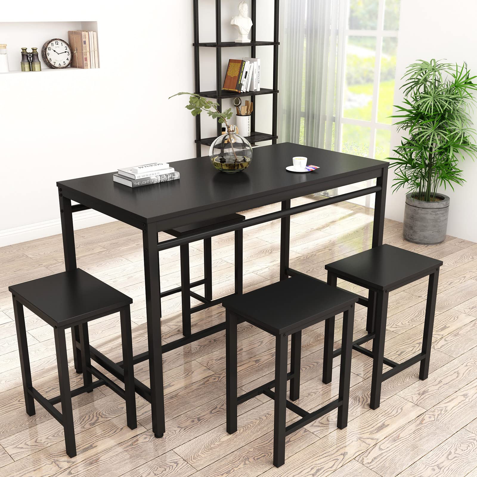 MIERES 5-Piece Industrial Dining Room Set - Kitchen Table & 4 Chairs with MDF Top & Sturdy Steel Frame for Home, Farmhouse, Restaurant, Cafe | Perfect for Family Meals, Breakfast Nook, Small Space Dining & Commercial Use