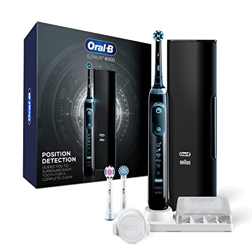Oral-B Genius 8000 Bluetooth Electric Toothbrush with Smart Pressure Sensor - Black | Rechargeable Toothbrush for Whitening & Gum Care | Perfect for Travel & Home Use