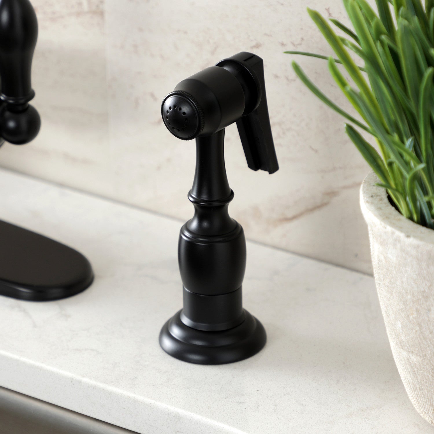 American Classic GSY7700ACLBS Single Handle 2/4 Hole Deck Mount Kitchen Faucet with Brass Side Sprayer in Matte Black - Perfect for Modern Farmhouse & Industrial Style Kitchens