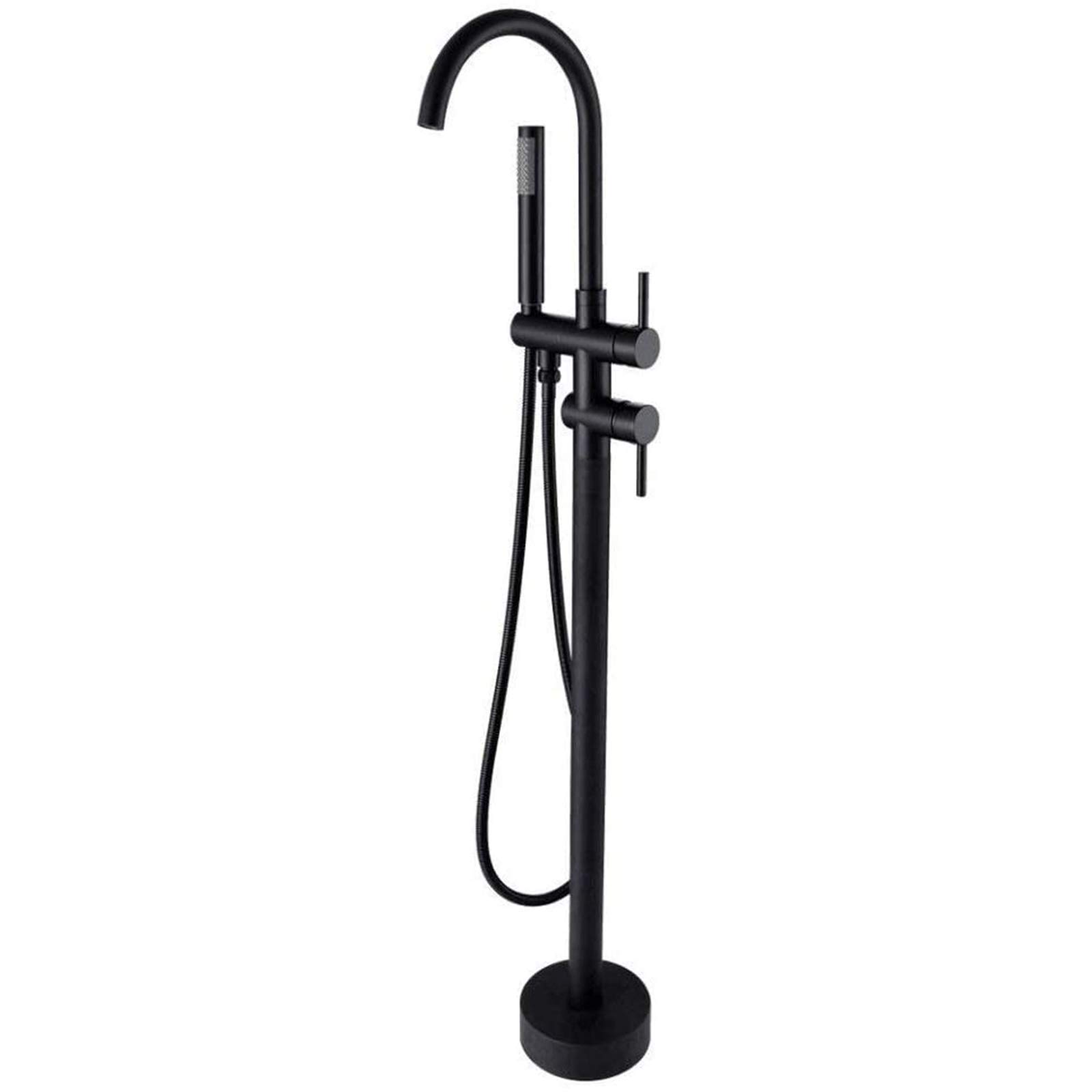 Bronze Black Round Floor Mounted Shower Bathtub Faucet Set with Handheld Shower and Fixed Showerhead - Perfect for Modern Bathroom Renovation and Spa-Like Shower Experience