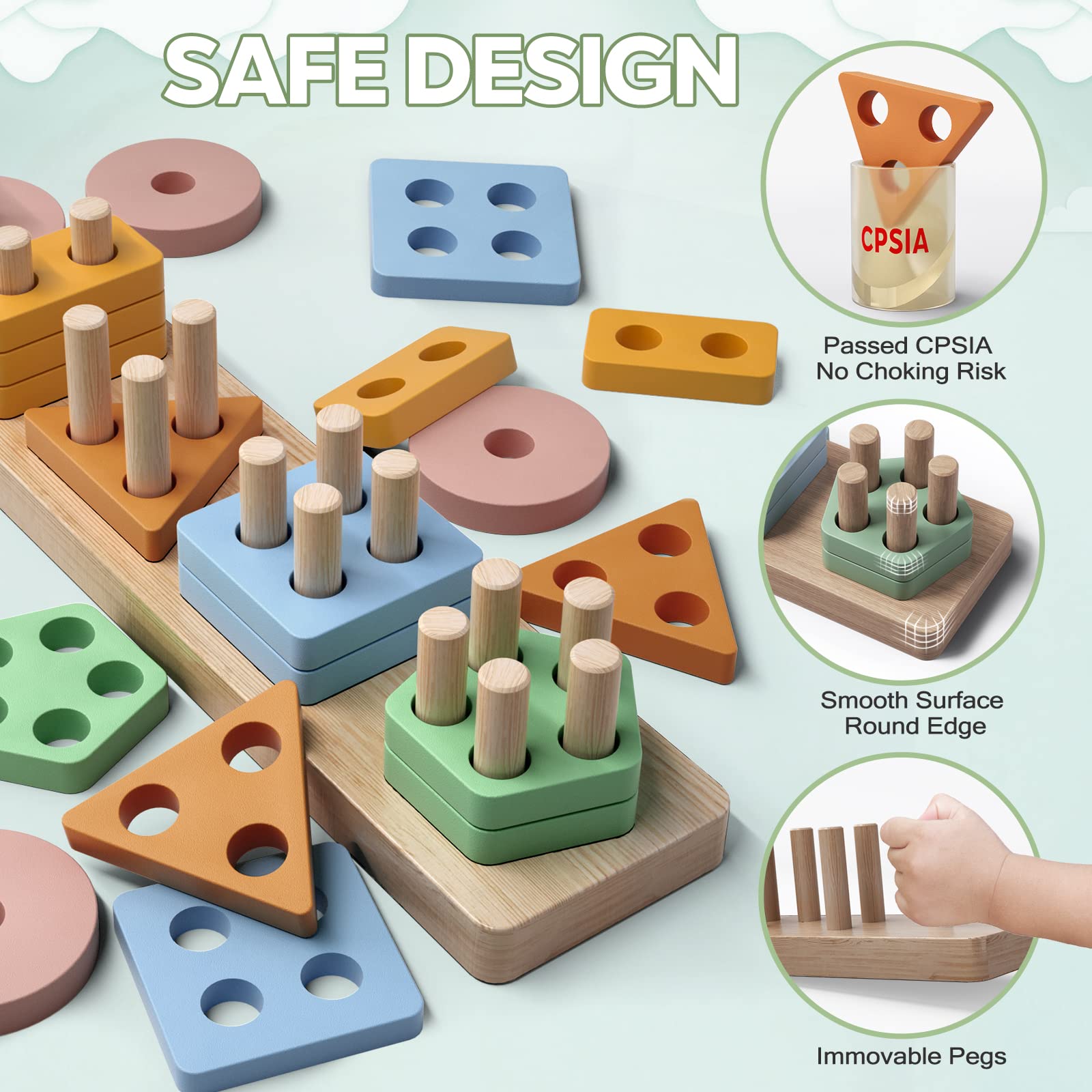 Montessori Wooden Stacking Toys for Toddlers 1-2 Years - Sorting & Learning Blocks for Preschool Kids - Perfect Gift for 12-18 Month Boys & Girls - Playtime & Early Education