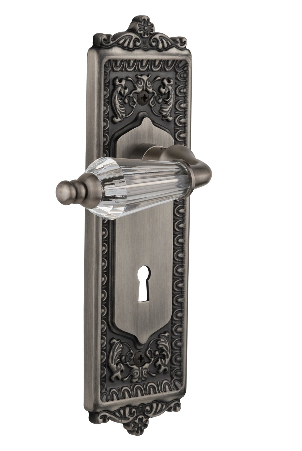 Nostalgic Warehouse Egg & Dart Plate Keyhole Parlor Lever - Double Dummy Antique Pewter Door Handle | Vintage Home Decor for Bedroom, Living Room & Office