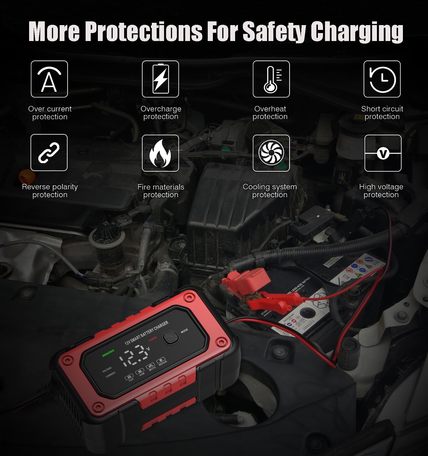 12V 6A Smart Car Battery Charger & Maintainer - Fully Automatic Trickle Charger with Temperature Compensation for AGM & Lead Acid Batteries - Ideal for Winter Storage, RV, Boat & Motorcycle Maintenance