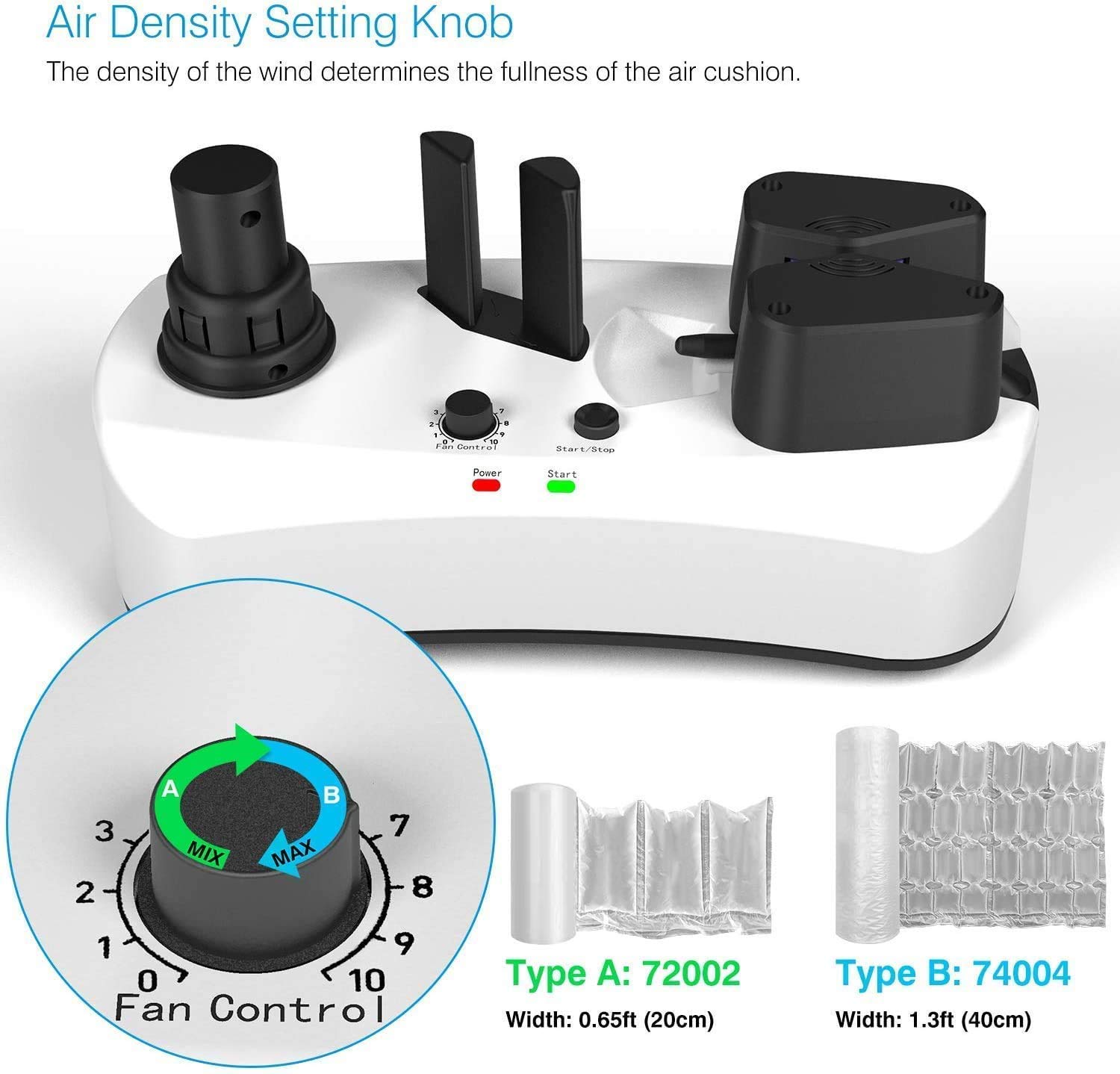 YE300 Portable Air Cushion Machine 110V - Inflatable Packaging Air Pillow Maker with 100m Free Test Film Roll (White, ACM-220) - Perfect for E-commerce Shipping, Fragile Item Protection & Moving Supplies