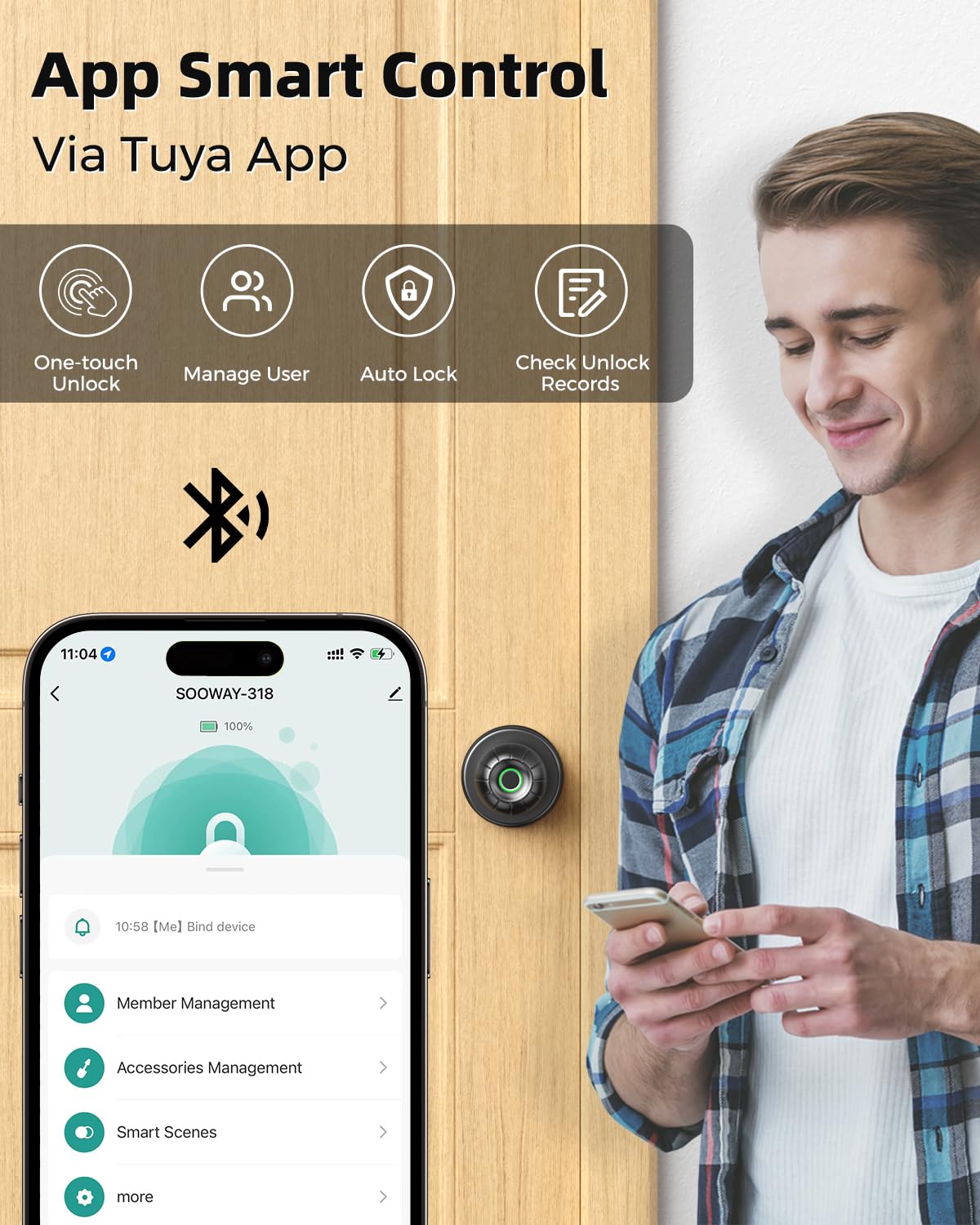 Smart Fingerprint Door Lock with App Control & Key - Keyless Entry Door Knob for Home, Office, Garage, Bedroom - Secure Touchless Access for Modern Living
