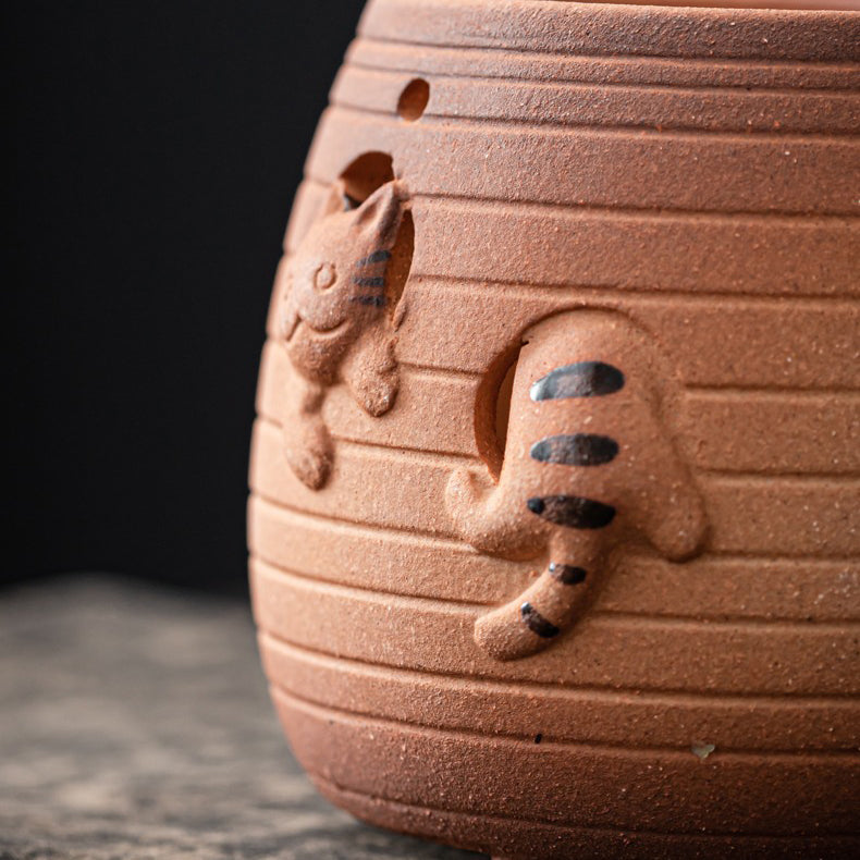 Handmade Coarse Pottery Cat Tea Leaf Stove - Perfect for Brewing Loose Leaf Tea in Home & Garden Decor