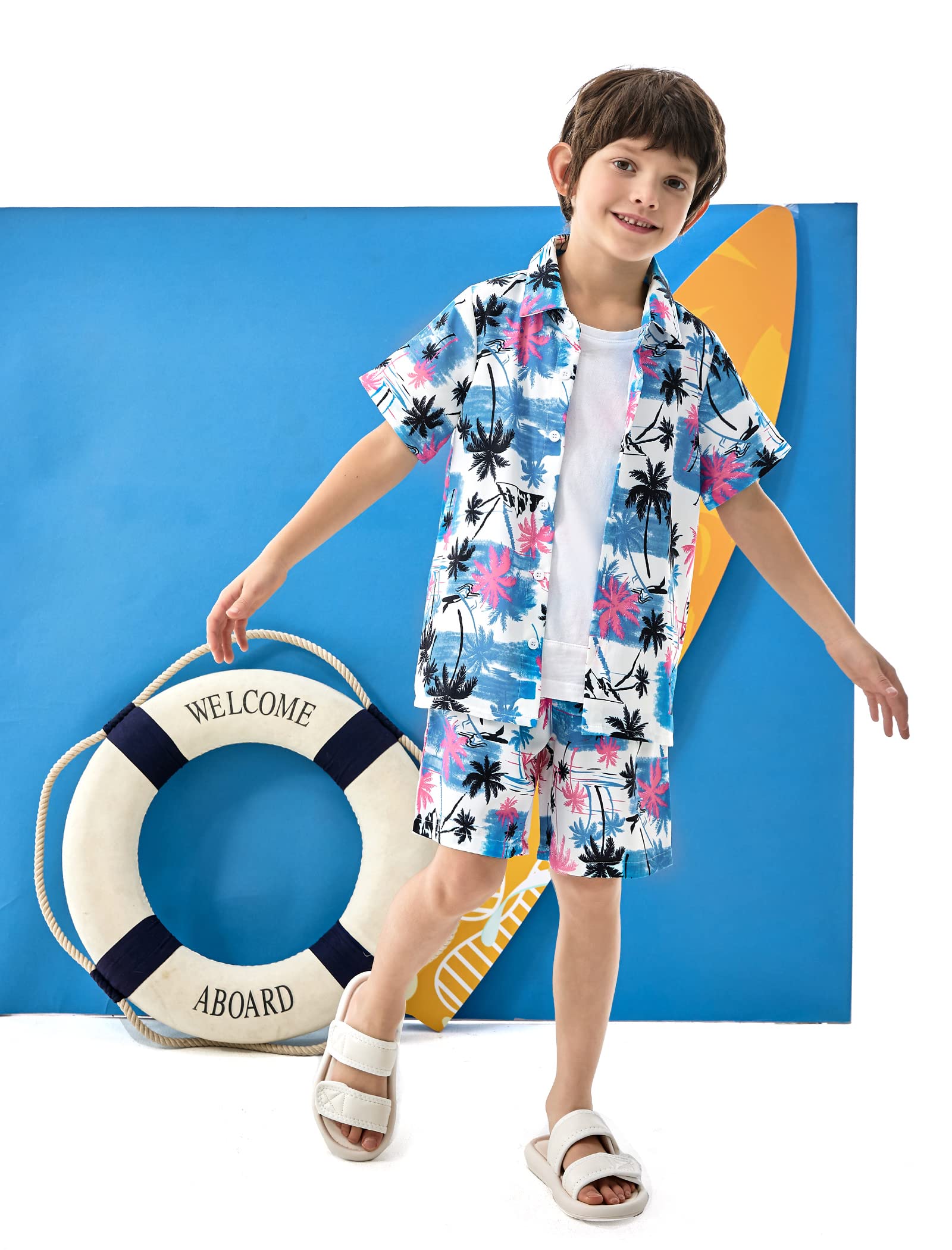 Arshiner Boys 2-Piece Hawaiian Outfit Set - Button Down Shirt & Shorts for Summer Beach Vacation | Tropical Casual Wear for Kids Ages 4-12 | Perfect for Pool Parties, Family Trips and Outdoor Adventures