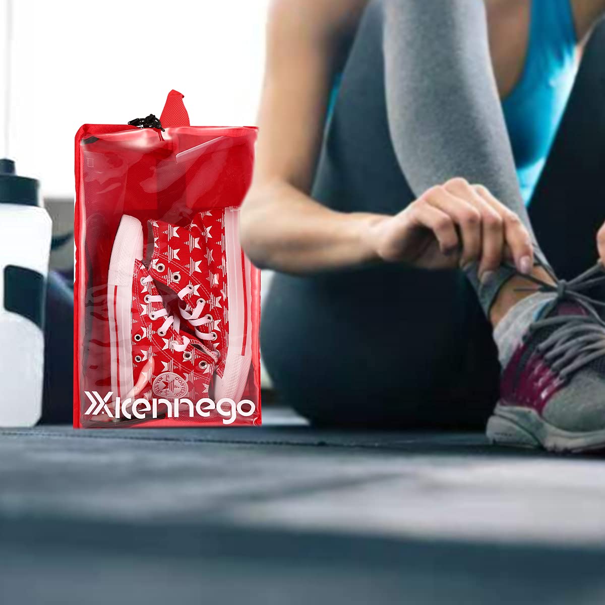 Xicennego Portable Basketball Shoe Bag with Zipper - Waterproof Sneaker Storage Organizer - Foldable PU Shoe Pouch for Travel & Gym - Durable Shoe Box Bag for Men & Women (Red) - Perfect for Basketball Practice, Sports Travel & Shoe Protection