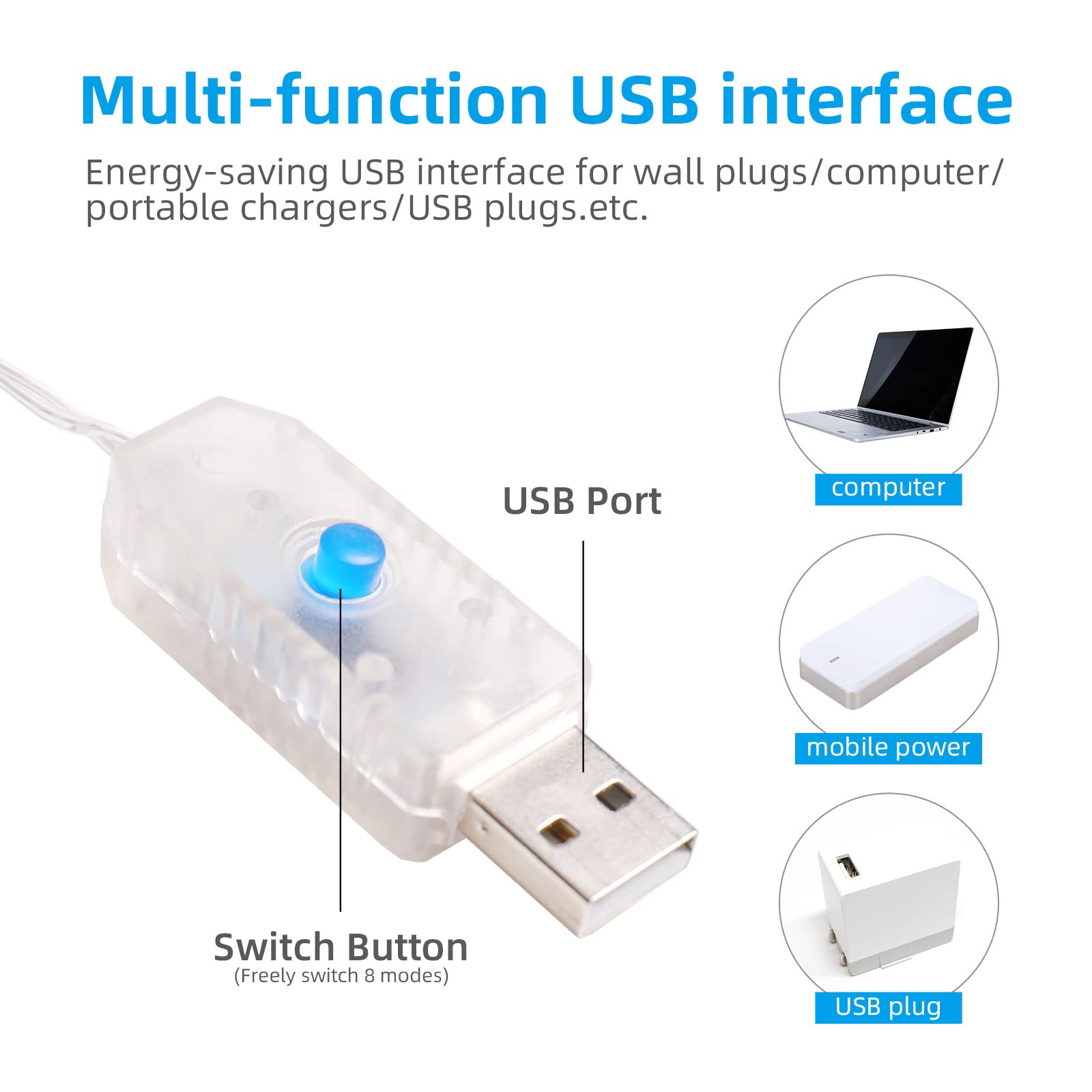 2 Pack 100 LED Fairy Lights - 33ft USB String Lights with Remote for Home Decor (Warm White) - Perfect for Christmas & Bedroom