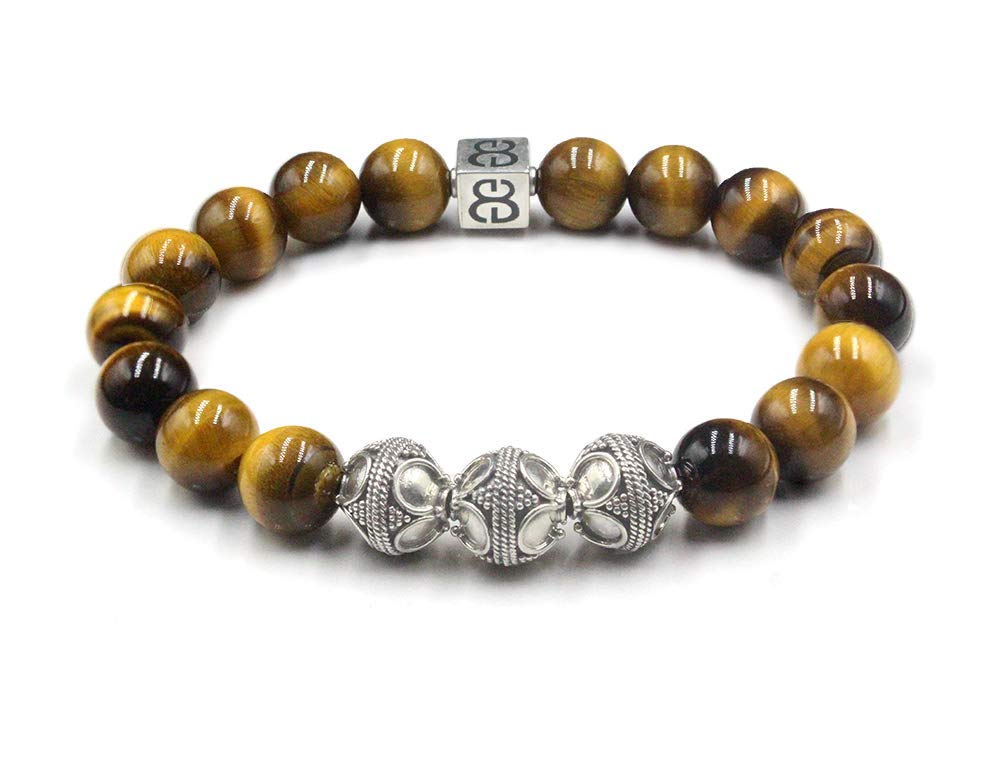 Men's Tiger's Eye Bracelet with Sterling Silver Bali Beads - Handmade Designer Jewelry for Men - Perfect for Gifts, Meditation & Spiritual Protection