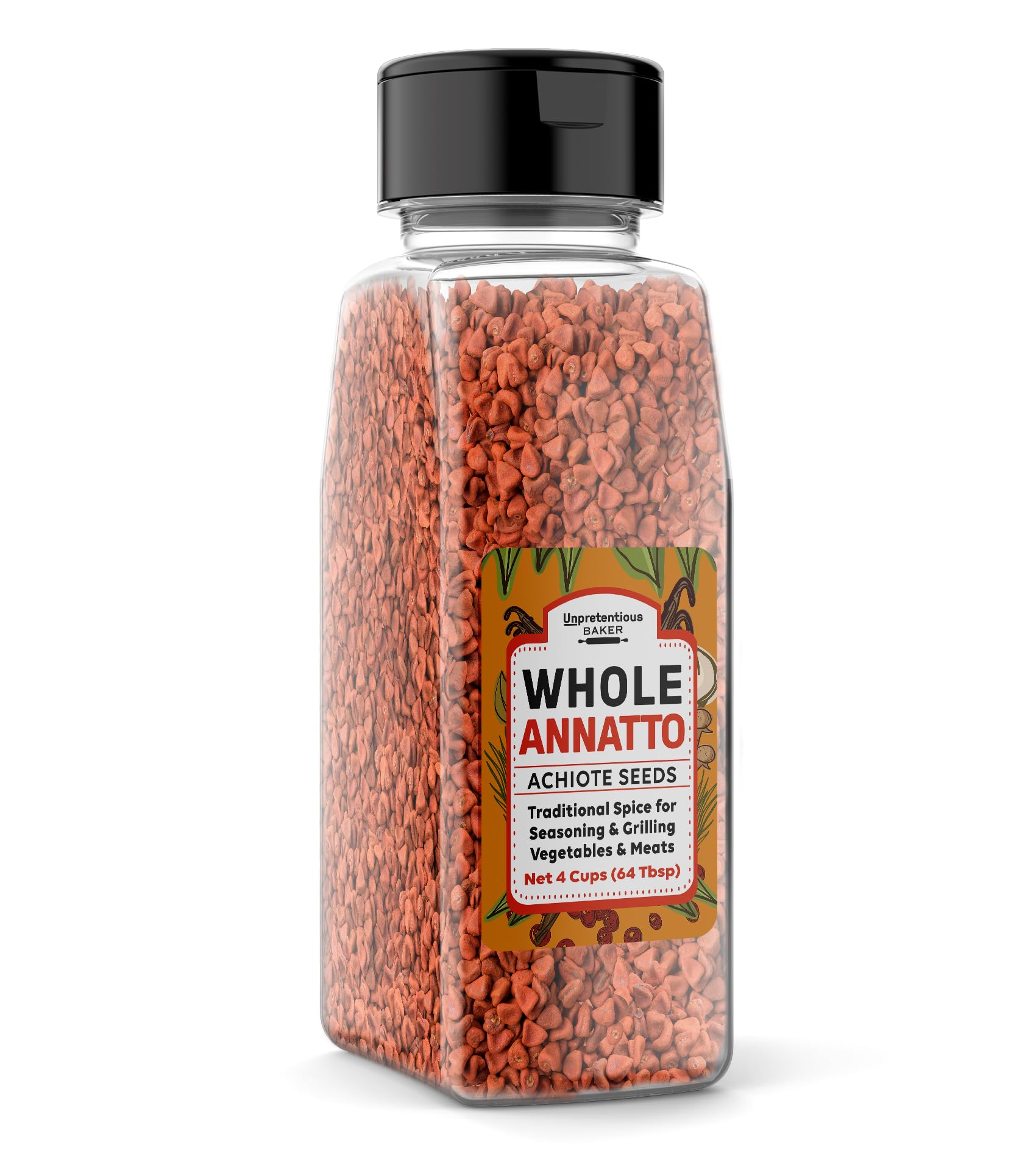 Organic Whole Annatto Seeds 4 Cups - Natural Food Coloring, Seasoning & Grilling Spice for BBQ, Mexican & Filipino Cooking - Perfect for Adobo, Cochinita Pibil & Rice Dishes