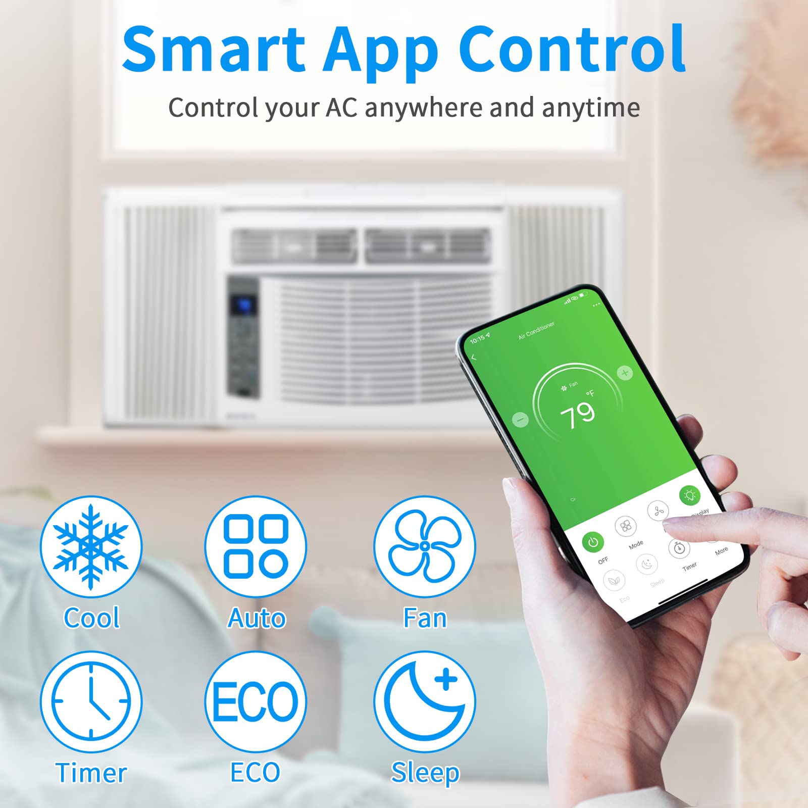 Bonnlo 6000 BTU Smart WiFi Window Air Conditioner - Energy Efficient Cooling for Rooms Up to 250 Sq.Ft - Remote Control & Timer - 115V White - Perfect for Bedrooms, Home Offices & Small Apartments