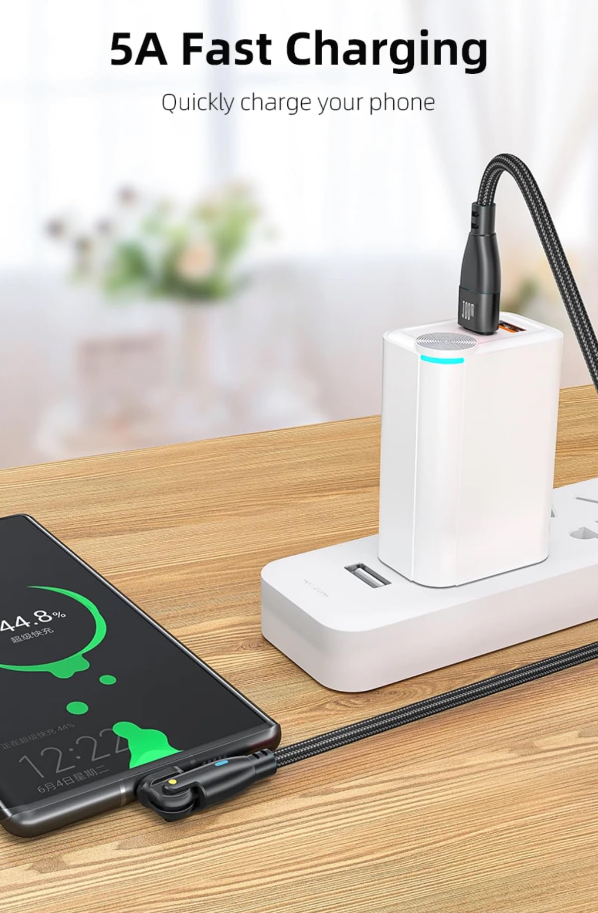 2-in-1 USB-C to USB-C Fast Charging Cable 100W/60W with 180° Rotation - 6.6ft Nylon Braided PD 3.0 USB C Cable (20V/3A) Compatible with iPhone 15 Pro, iPad Pro, MacBook, Samsung Galaxy, Nintendo Switch, PS5 - Perfect for Home, Office & Travel Charging