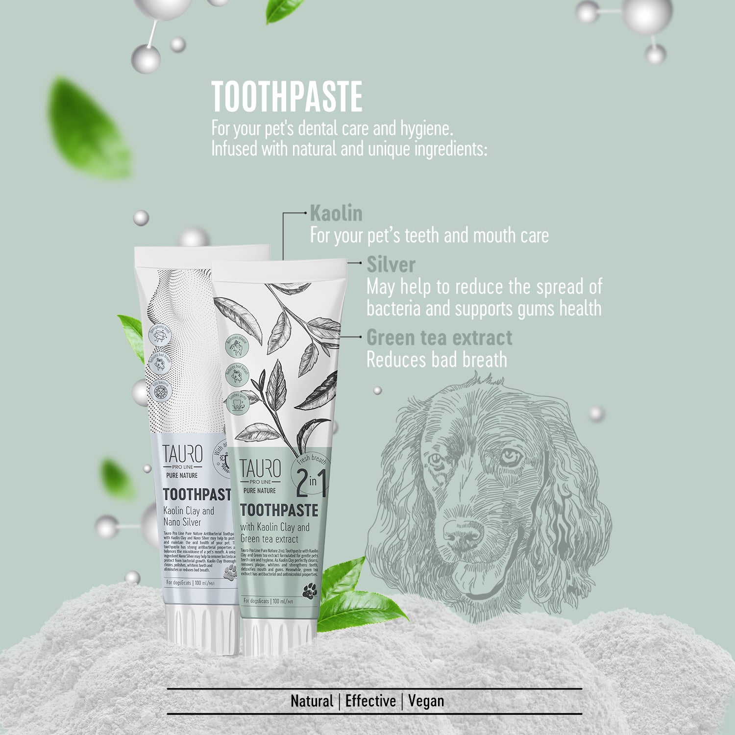 Natural Dog & Cat Toothpaste with Kaolin Clay, Zeolite & Silver Nanoparticles | Tauro Pro Line | Freshens Breath & Promotes Oral Health for Pets | Ideal for Daily Dental Care Routine