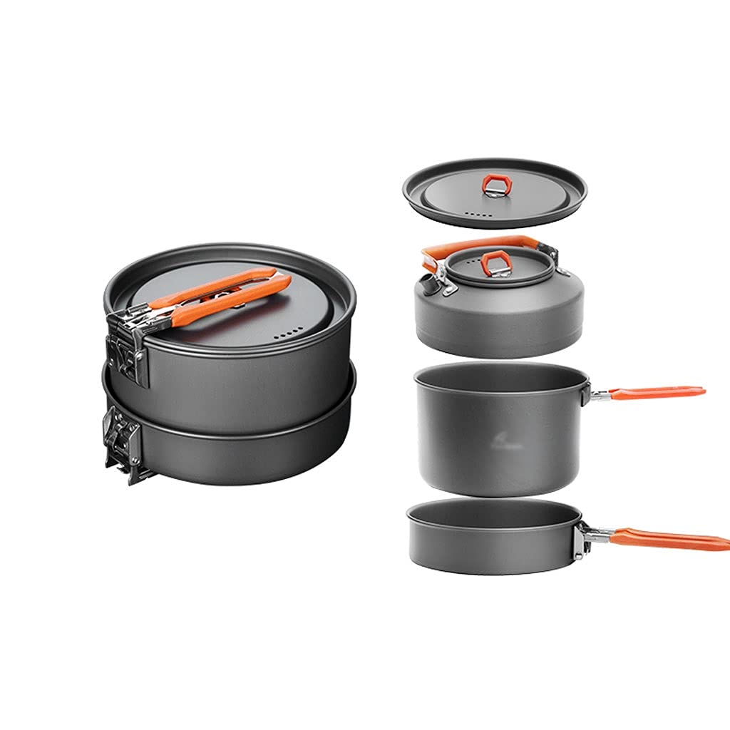 **Lightweight Aluminum Camping Cookware Set - Portable Pot, Pan & Kettle for Outdoor Cooking | Backpacking, Hiking & Campfire Meals**    *(优化说明：精简重复词，突出材质和便携性，增加使用场景如背包旅行、徒步和篝火烹饪，符合SEO关键词布局)*