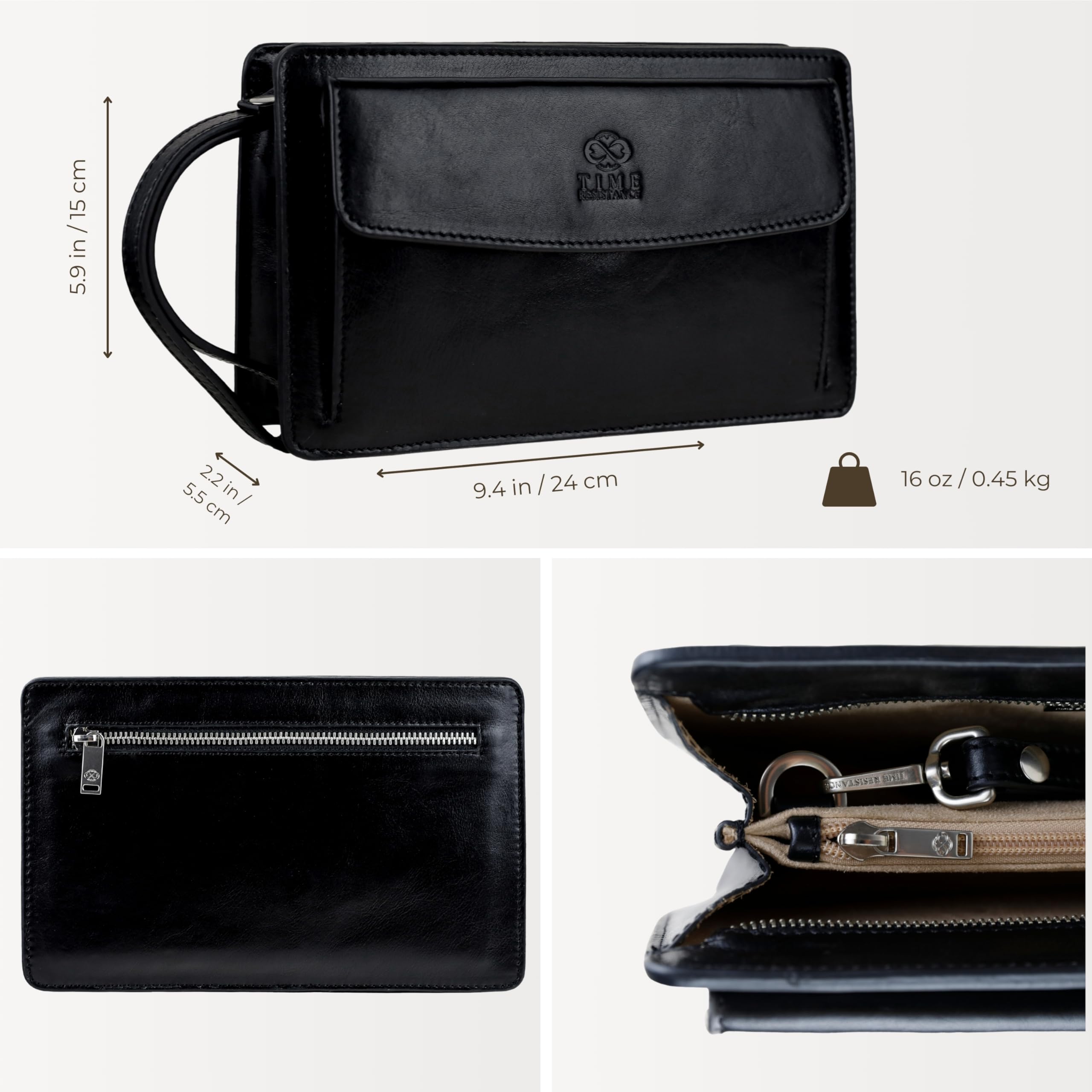 Premium Italian Leather Clutch for Men - Handmade Time Resistance Wrist Organizer Bag with Gift Box | Business Travel, Office Essentials & Luxury Gifting