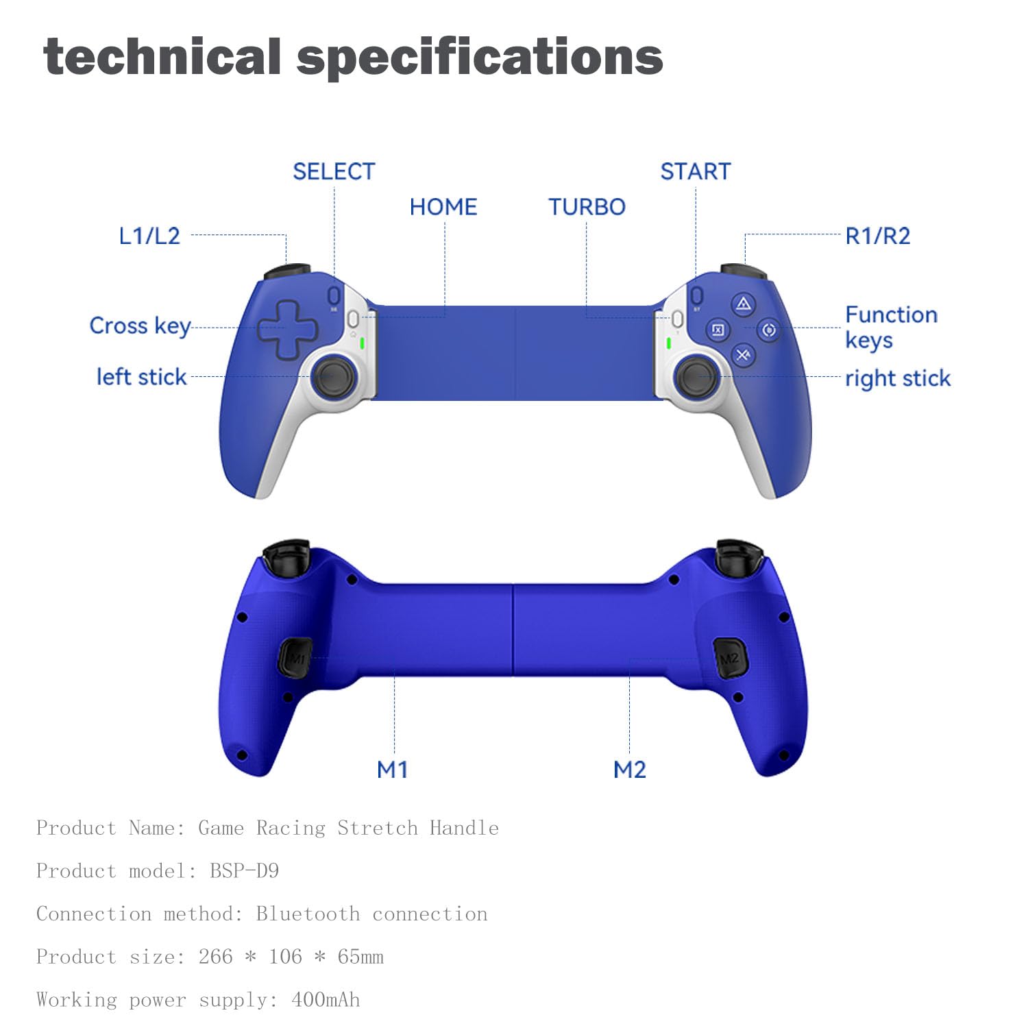Wireless Bluetooth Game Controller for iPhone 15/14, iPad, Android, PC, Nintendo Switch, PS3/PS4 - Hall Effect Triggers, 6-Axis Gyro, Turbo Function - Perfect for Cloud Gaming, Mobile Gaming & Console Streaming on PS5/Xbox/PC - Blue