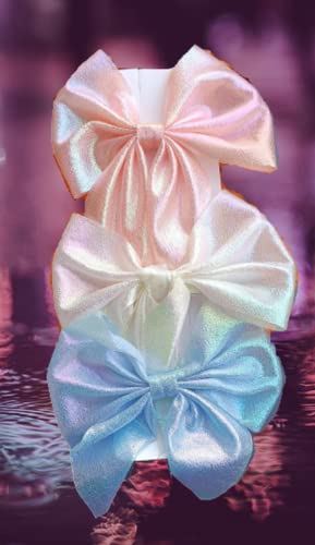 **SIA VENDORS Unisex Hair Clips for Girls & Women - 6-Pack Holographic Bow Alligator Clips with Grosgrain Ribbon - Luxury Satin Scrunchies & Barrettes for School, Parties, and Everyday Styling**