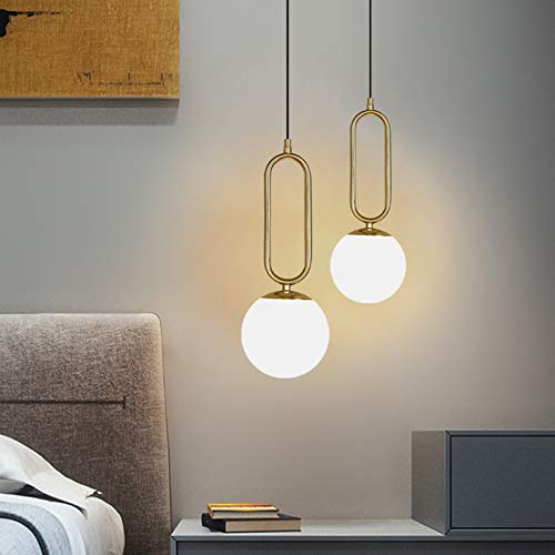 Modern LED Pendant Light - Spherical Hanging Lamp with Cream Glass & Gold Finish, 1 Bulb Minimalist Design for Bedroom, Dining Room, Restaurant, Bar - Perfect for Ambient Lighting in Living Spaces and Commercial Areas