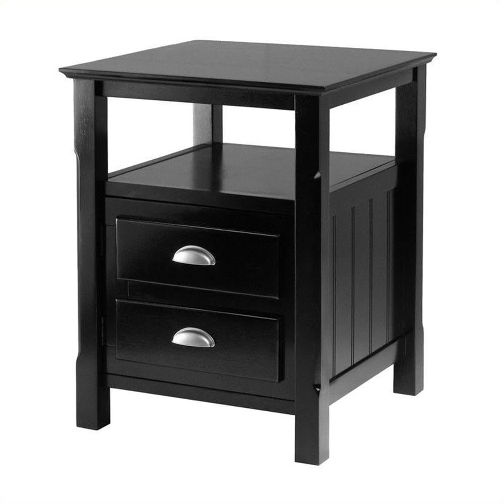 Pemberly Row Transitional Solid Wood Nightstand with 2 Drawers in Black - Stylish Bedside Table for Bedroom Furniture & Home Decor