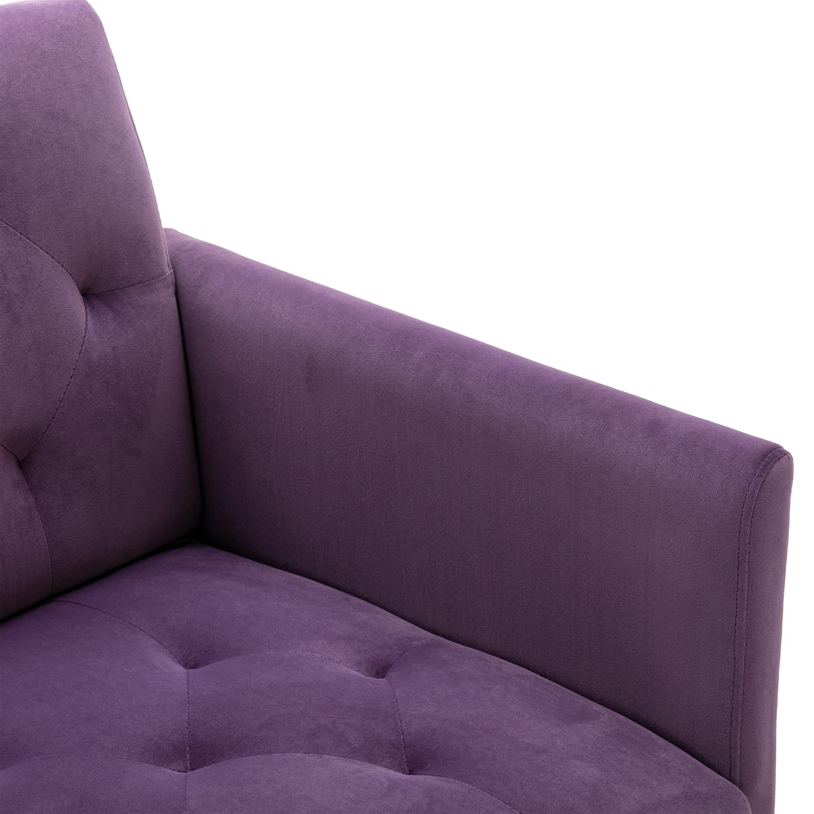 Modern Velvet Accent Chair with Gold Metal Feet - Luxurious Living Room & Bedroom Lounge Chair, Compact Single Sofa for Small Spaces, Perfect TV Armrest Seat for Home, Office or Coffee Shop (Purple) - Ideal for Relaxing, Reading & Entertaining Guests