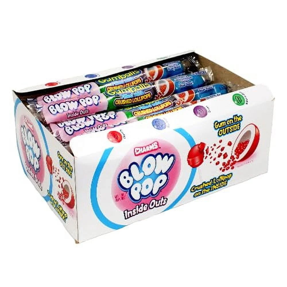 Assorted Flavors Blow Pop Charms with Gumball Center | 24 Count Box | Perfect for Birthday Parties, Halloween Treats & Candy Buffets