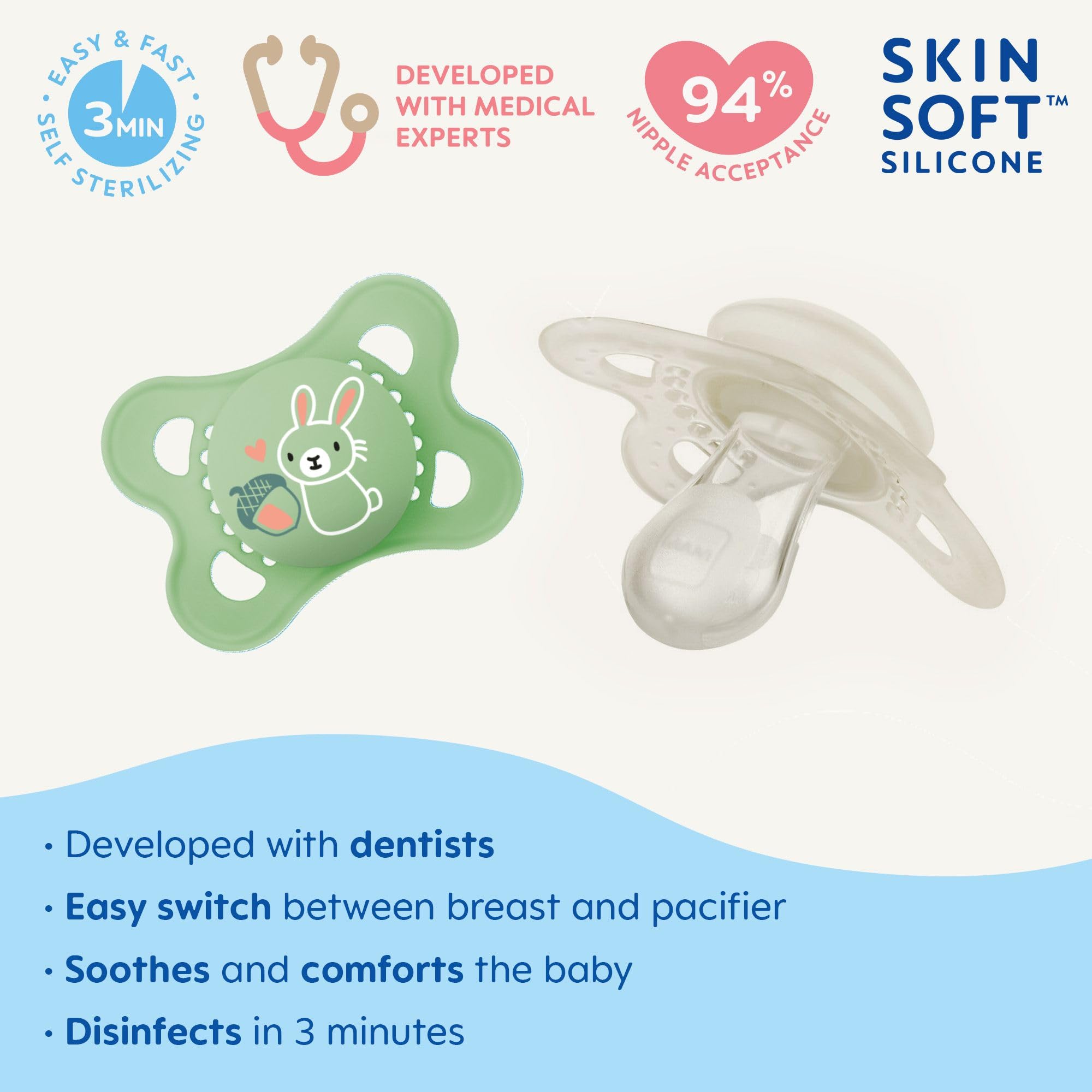 MAM Original Matte Baby Pacifiers for Newborns 0-6 Months - BPA-Free Silicone Soothers, 2-Pack with Sterilizing Case - Pediatrician Recommended, Easy to Clean - Perfect for Daycare, Travel & Sleep Comfort