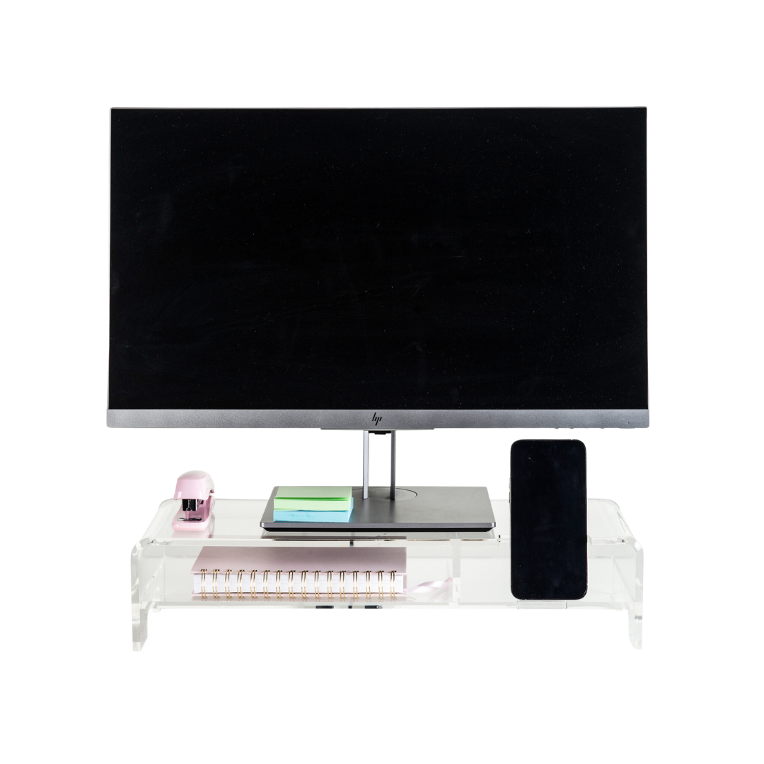 Ergonomic Acrylic Monitor Stand Riser with Storage - Adjustable Height for Laptop, Desktop, Keyboard - Perfect for Home Office, Gaming Setup & Workspace Organization