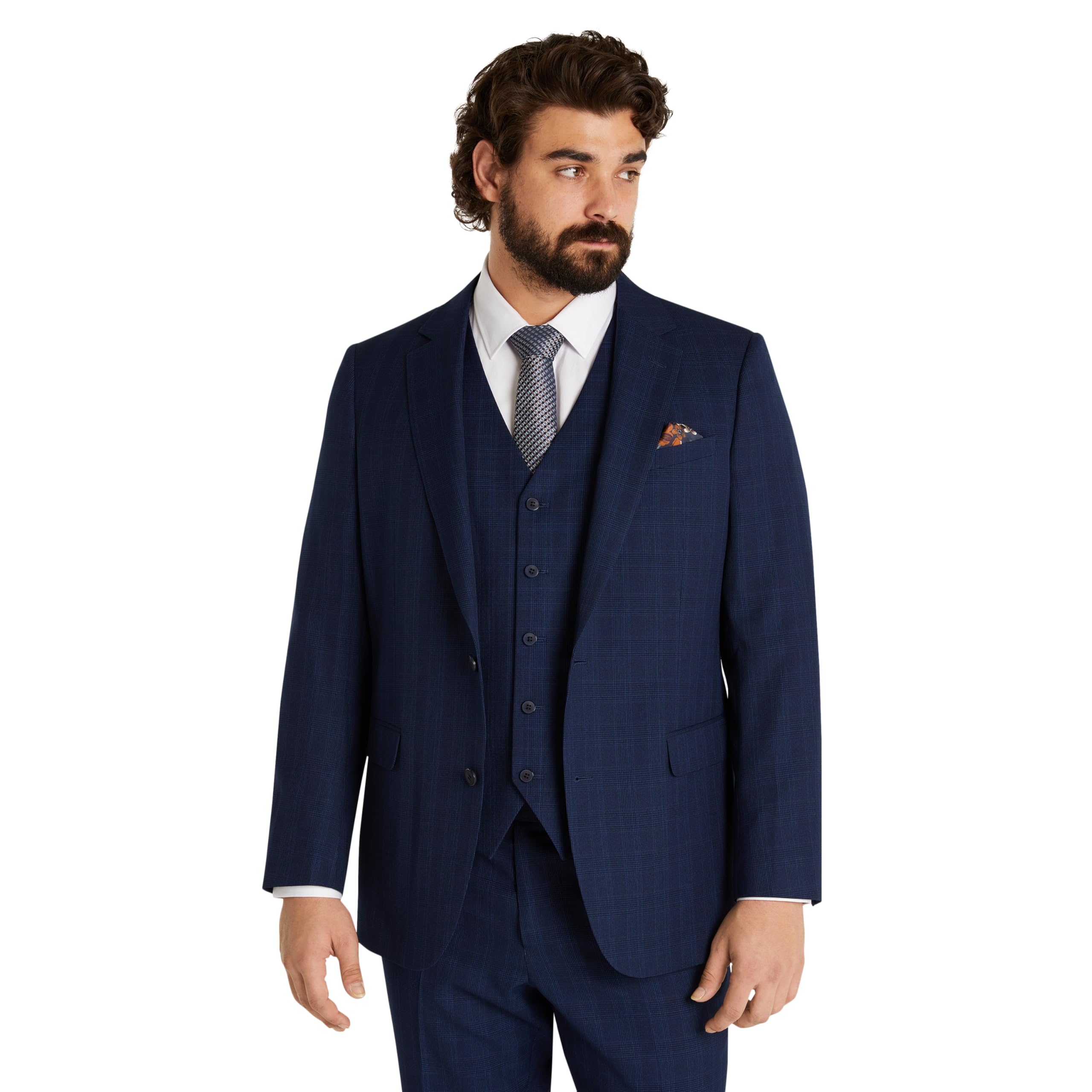 Johnny Bigg Saylor Men's Check Suit Jacket - Navy Notch Lapel Blazer | Formal & Business Attire for Weddings, Office & Special Events