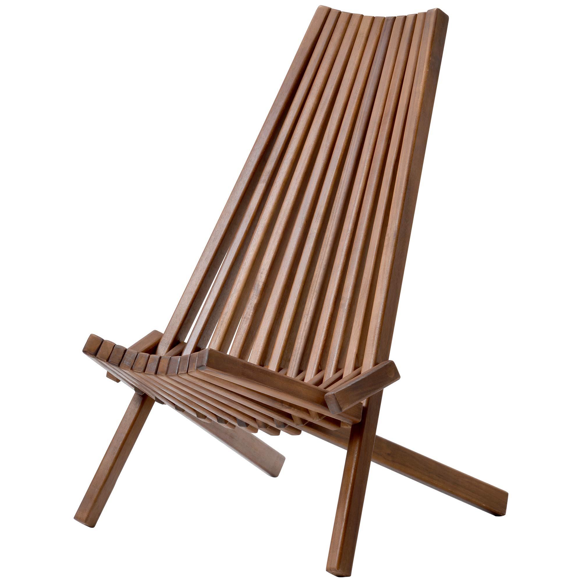 Folding Acacia Wood Outdoor Lounge Chair - Stylish Low Profile Patio, Porch, Lawn & Garden Furniture - Perfect for Backyard Relaxation, Poolside Lounging & Outdoor Entertaining
