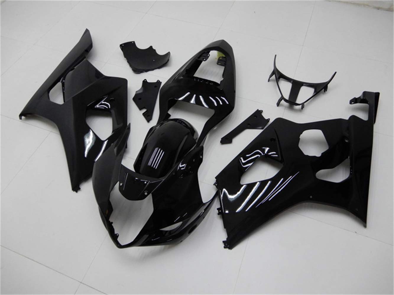 Aftermarket Glossy Black Plastic Bodywork Fairing Kit for Suzuki GSXR 1000 2003-2004 | ABS Injection Molded | Perfect Fit Replacement for GSXR-1000 03-04 Models | Ideal for Motorcycle Restoration & Racing Upgrades