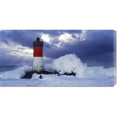 Made4Mansions Jean Guichard 'Phare des Pierres-Noires During a Storm' Stretched Canvas Wall Art - Lighthouse Painting for Coastal Home Decor, Living Room, Office & Gift