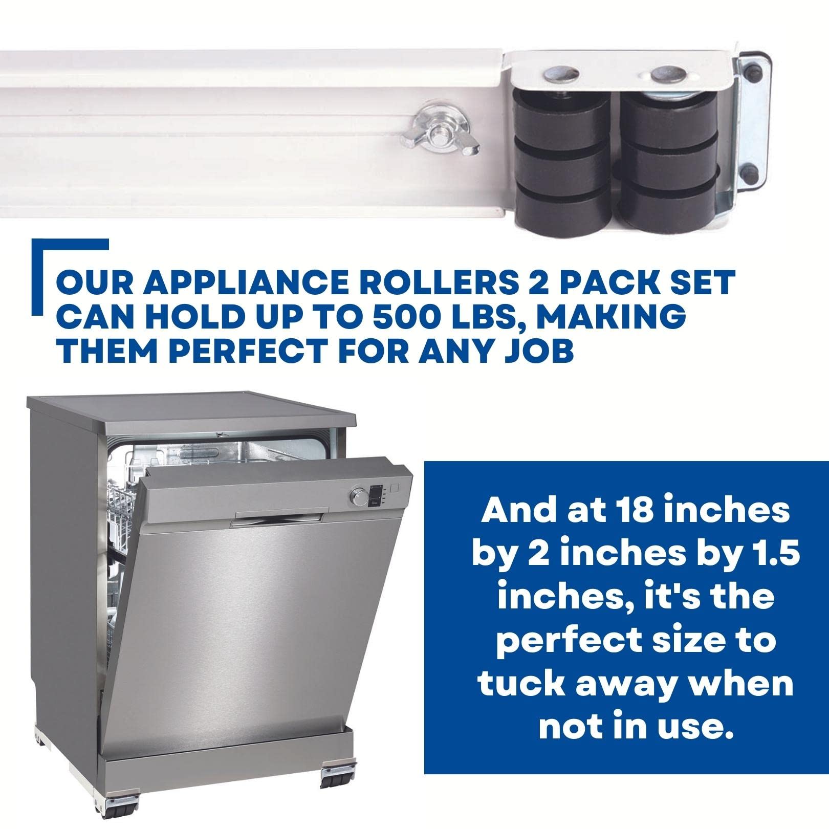 Heavy Duty Appliance Wheels Rollers - 2-Pack Furniture Movers with 500 LB Capacity - Adjustable Moving Wheels for Carpet, Concrete, Wood & Tile Floors - Perfect for Sofas, Refrigerators, Washers & Home Renovation