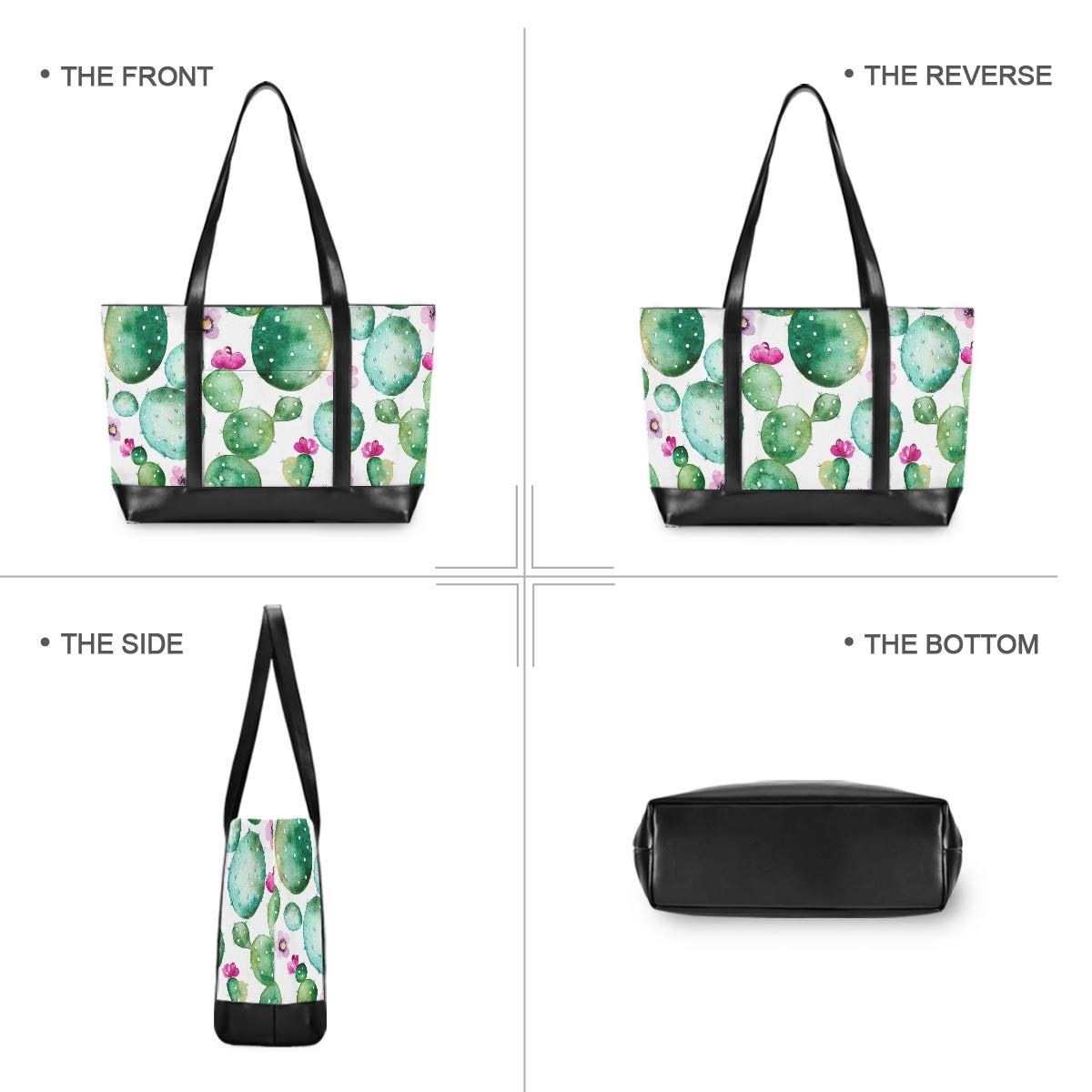 ALAZA Cactus Print Laptop Tote Bag for Women - Lightweight Canvas & Leather Shoulder Bag Fits 15.6 Inch Laptop - Perfect for Work, Travel & College