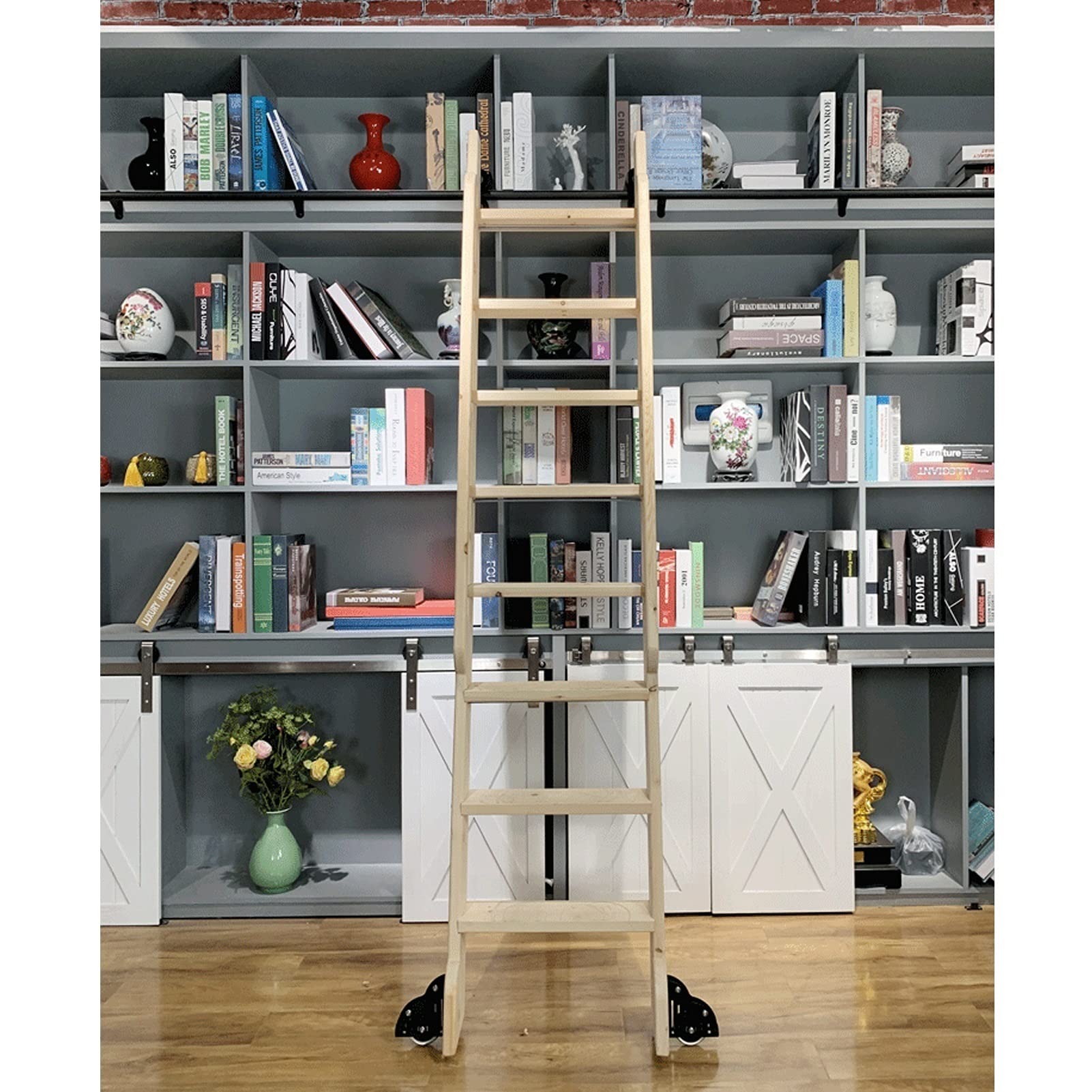 16ft Rolling Ladder Track Kit - Heavy Duty Round Tube Mobile Library Ladder System with Floor Rollers for Attic, Home, Bookstore & Indoor Use (500cm, Ladder Not Included) | Perfect for Home Libraries, Warehouses & Retail Stores