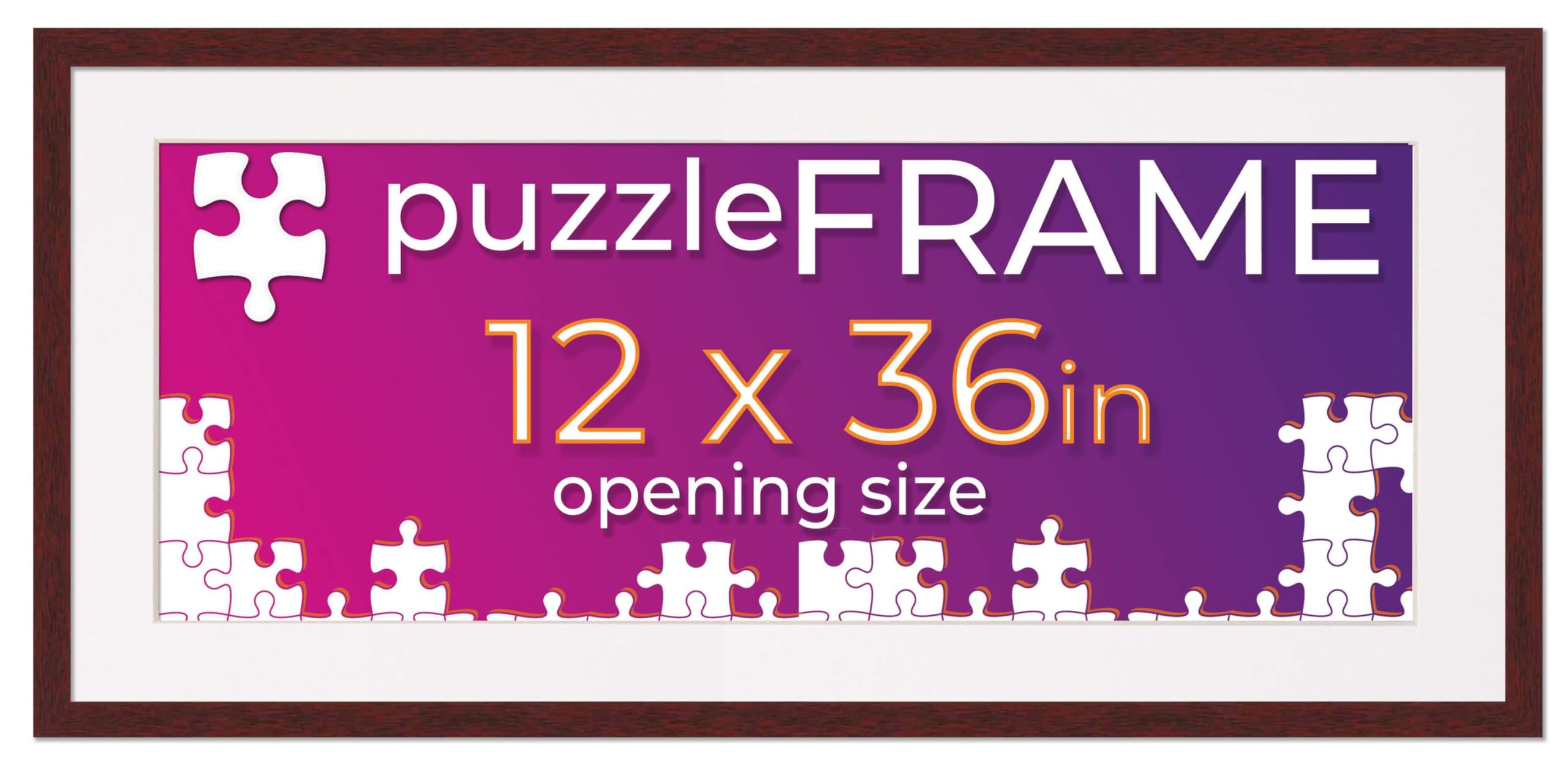 12x36 Jigsaw Puzzle Frame Kit with Puzzle Glue Sheets, Brown Wood Frame & White Mat - UV Acrylic Protection, Backing & Hanging Hardware Included - Perfect for Displaying Completed Puzzles in Living Rooms, Game Rooms or as Gifts