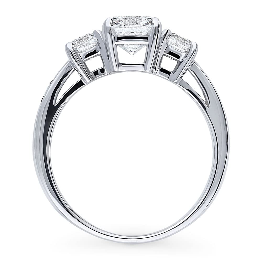 BERRICLE Sterling Silver 3-Stone Wedding Engagement Ring 1.6 Carat Asscher Cut Cubic Zirconia CZ Promise Ring for Women, Rhodium Plated Size 4-10 - Perfect for Proposals, Anniversaries & Special Occasions