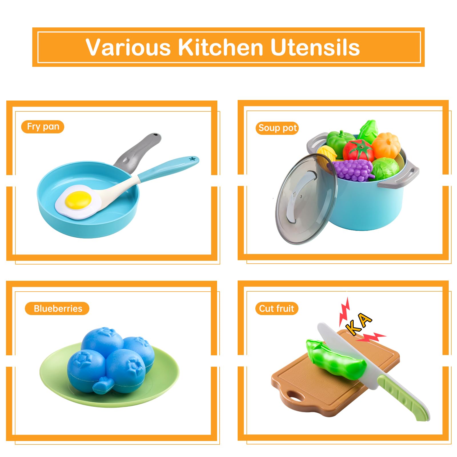 35Pcs Kids Kitchen Toy Accessories Set - Pretend Play Cooking Utensils with Pots, Pans, Toy Vegetables & Cookware - Educational Learning Gift for Toddlers & Preschoolers (Turquoise) - Perfect for Role Play, Birthday Gifts & Early Childhood Development
