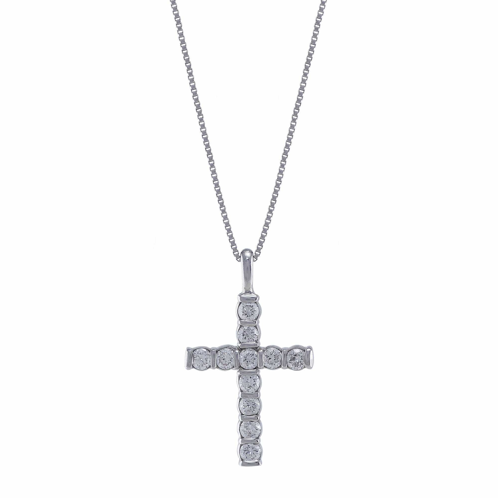 18K White Gold Small Diamond Cross Pendant Necklace for Women - Elegant Religious Jewelry Gift for Baptism, Confirmation & Everyday Wear