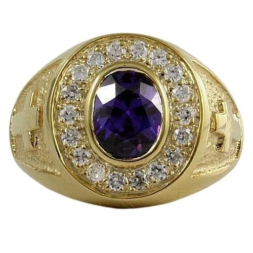 Amethyst Diamond Bishop Ring for Men - Elegant Purple Gemstone Jewelry for Gifts, Weddings & Special Occasions